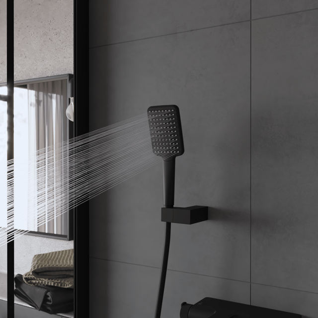 Pommeau de douche 1 jet, flexible et support, SENSEA Studio noir