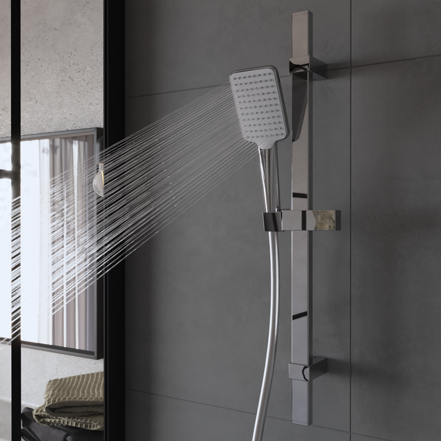 Pommeau de douche 1 jet, flexible et barre chromé SENSEA Studio