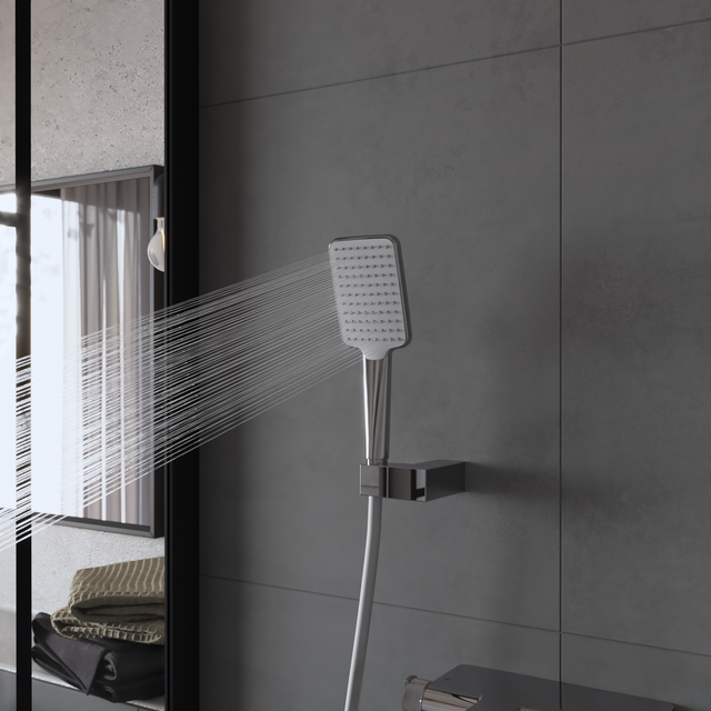 Pommeau de douche 1 jet, flexible et support, SENSEA Studio chrome