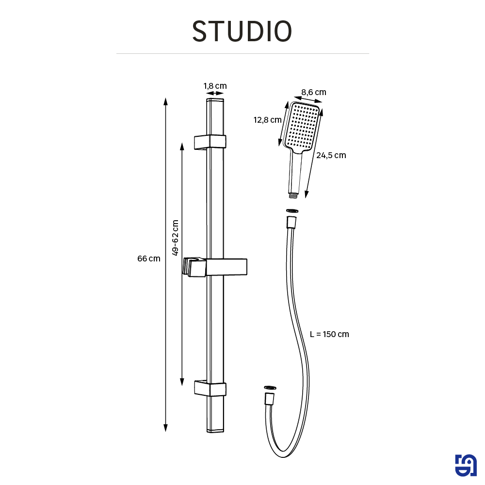 Alcachofa de ducha + flexo + barra SENSEA  negro con 1 función - 11