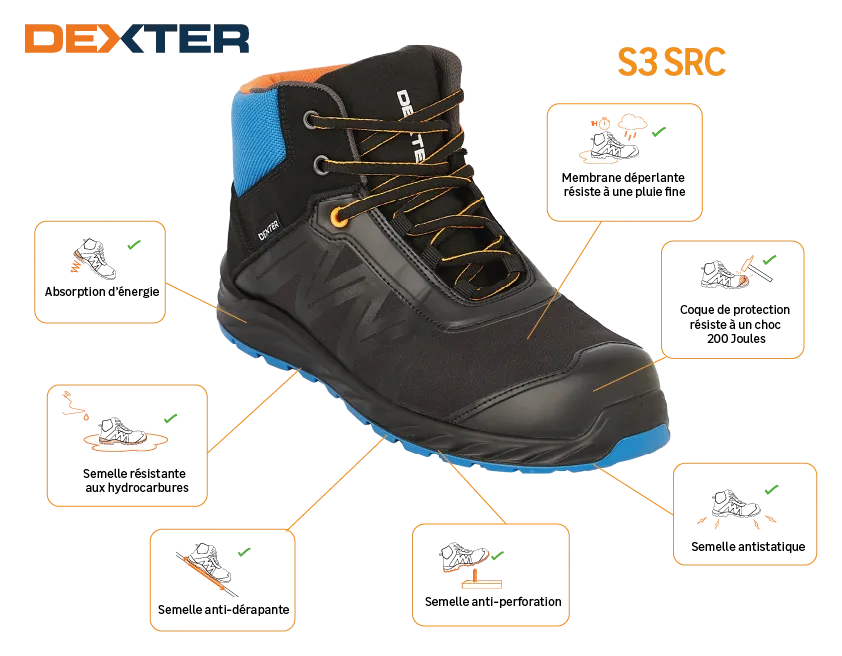 Chaussures de sécurité hautes S3 DEXTER noir T42 - 10