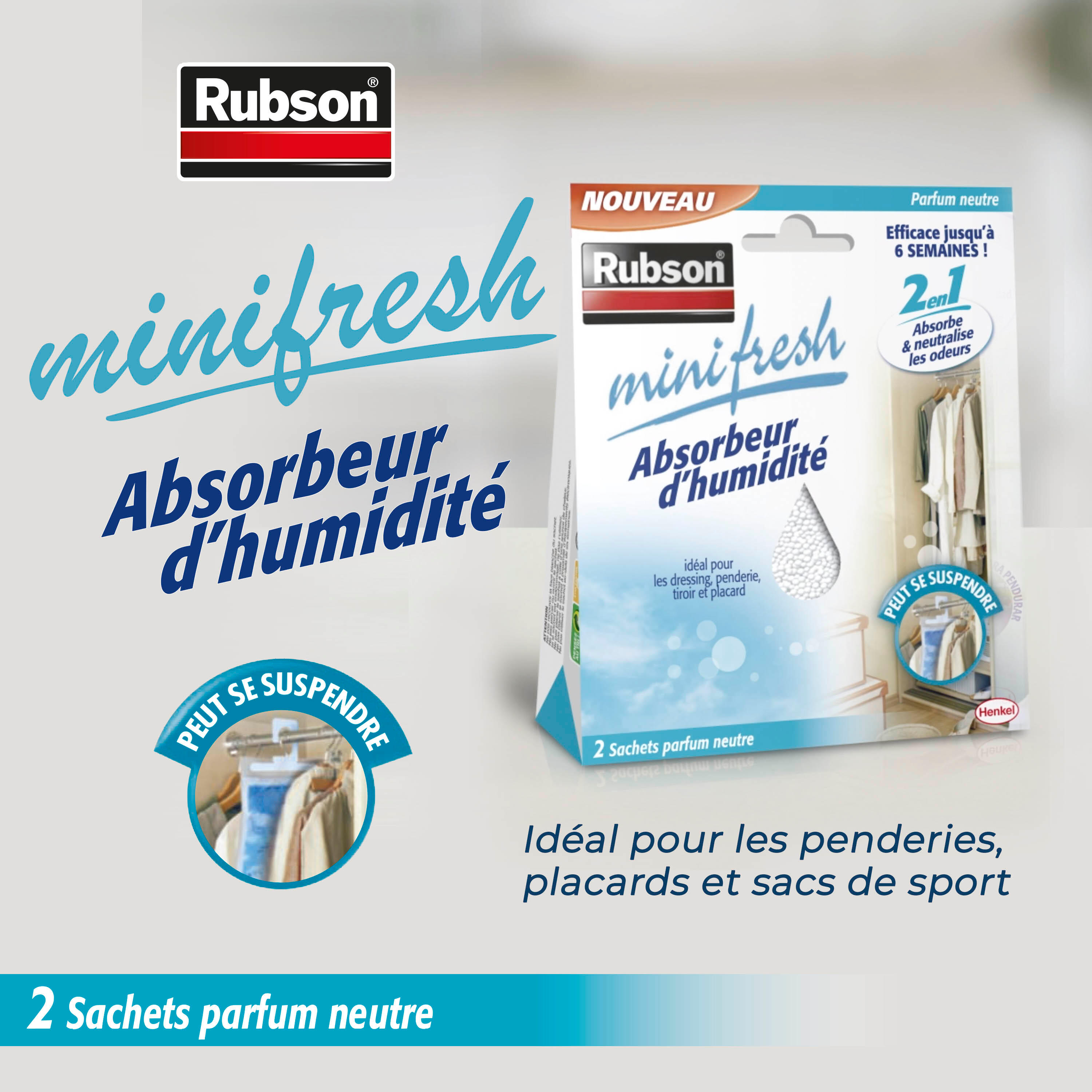 Absorbeur d'humidité RUBSON Minifresh placard avec 2 recharge 100g, 2 m² - 5