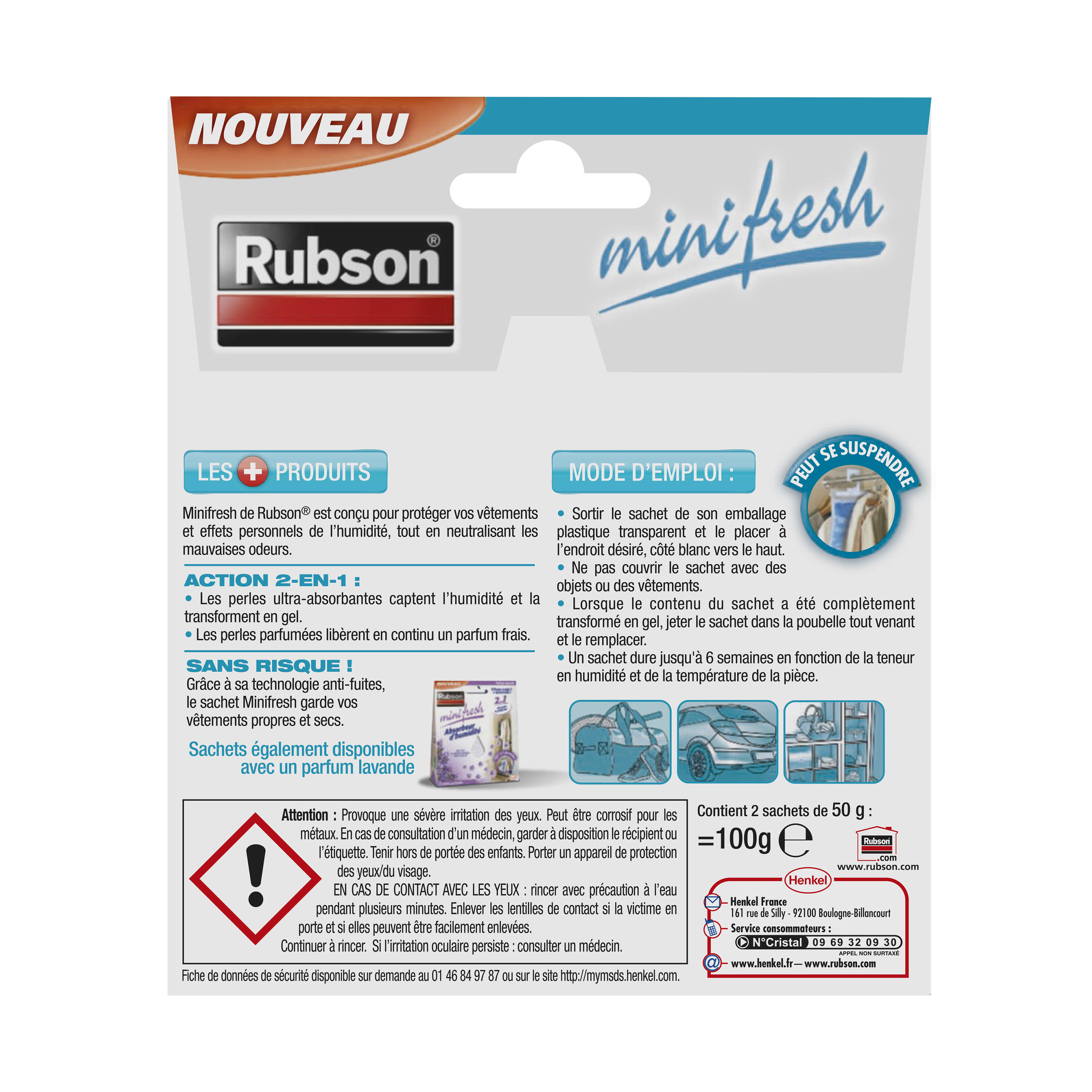Absorbeur d'humidité RUBSON Minifresh placard avec 2 recharge 100g, 2 m² - 6