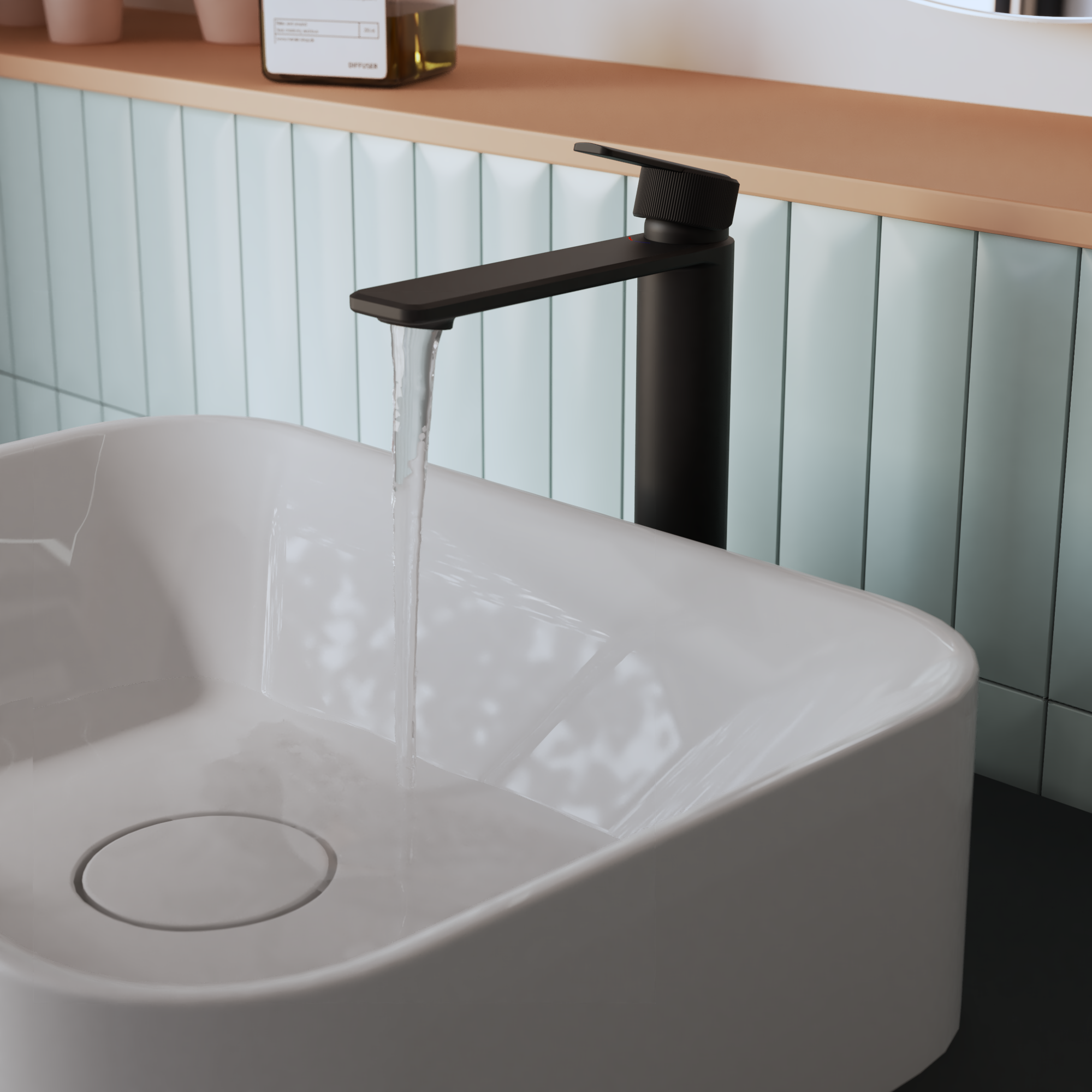 Grifo lavabo caño alto sensea neo negro