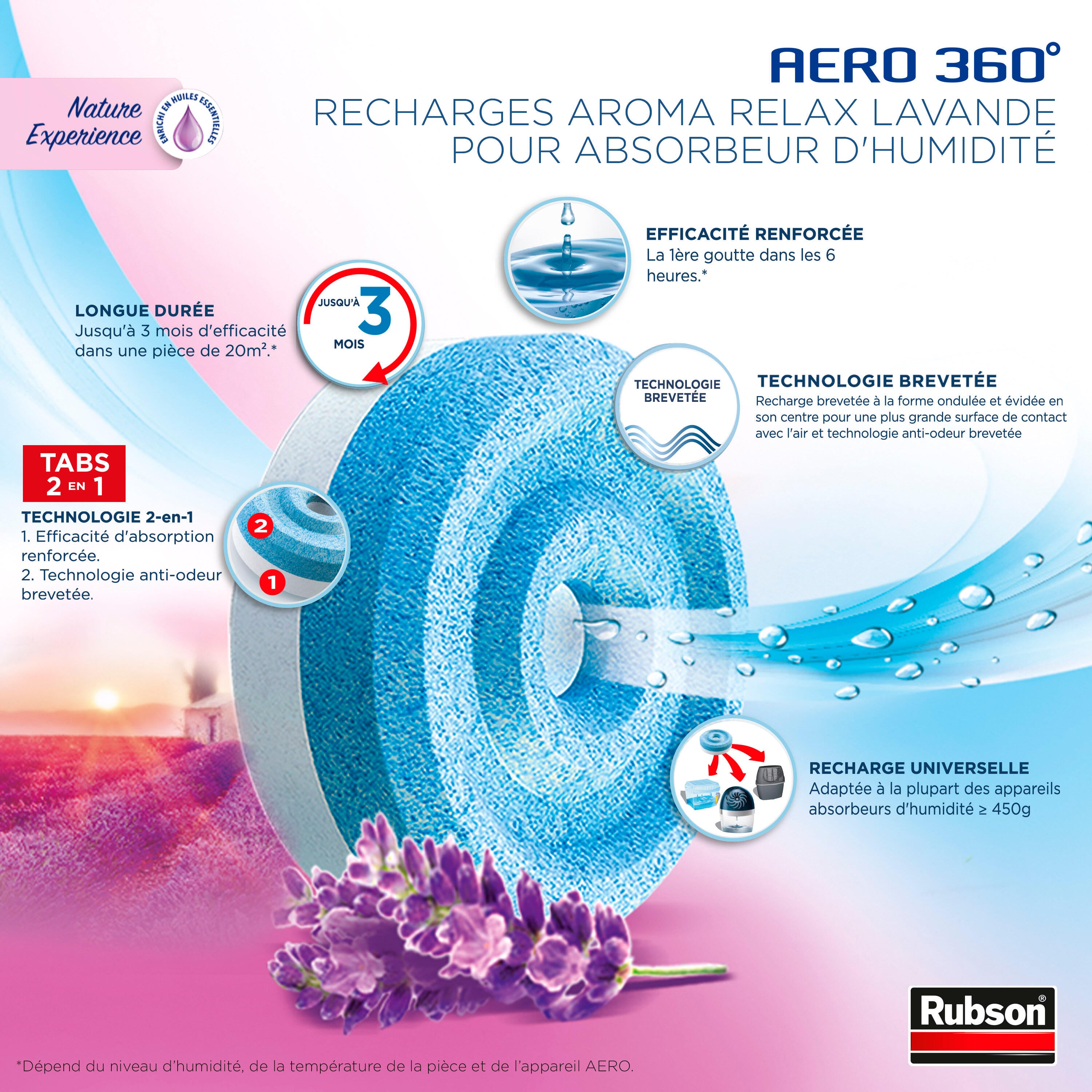 Recharge galet pour absorbeur d'humidité à la lavande, RUBSON, Aéro 360°, 20 m² - 3