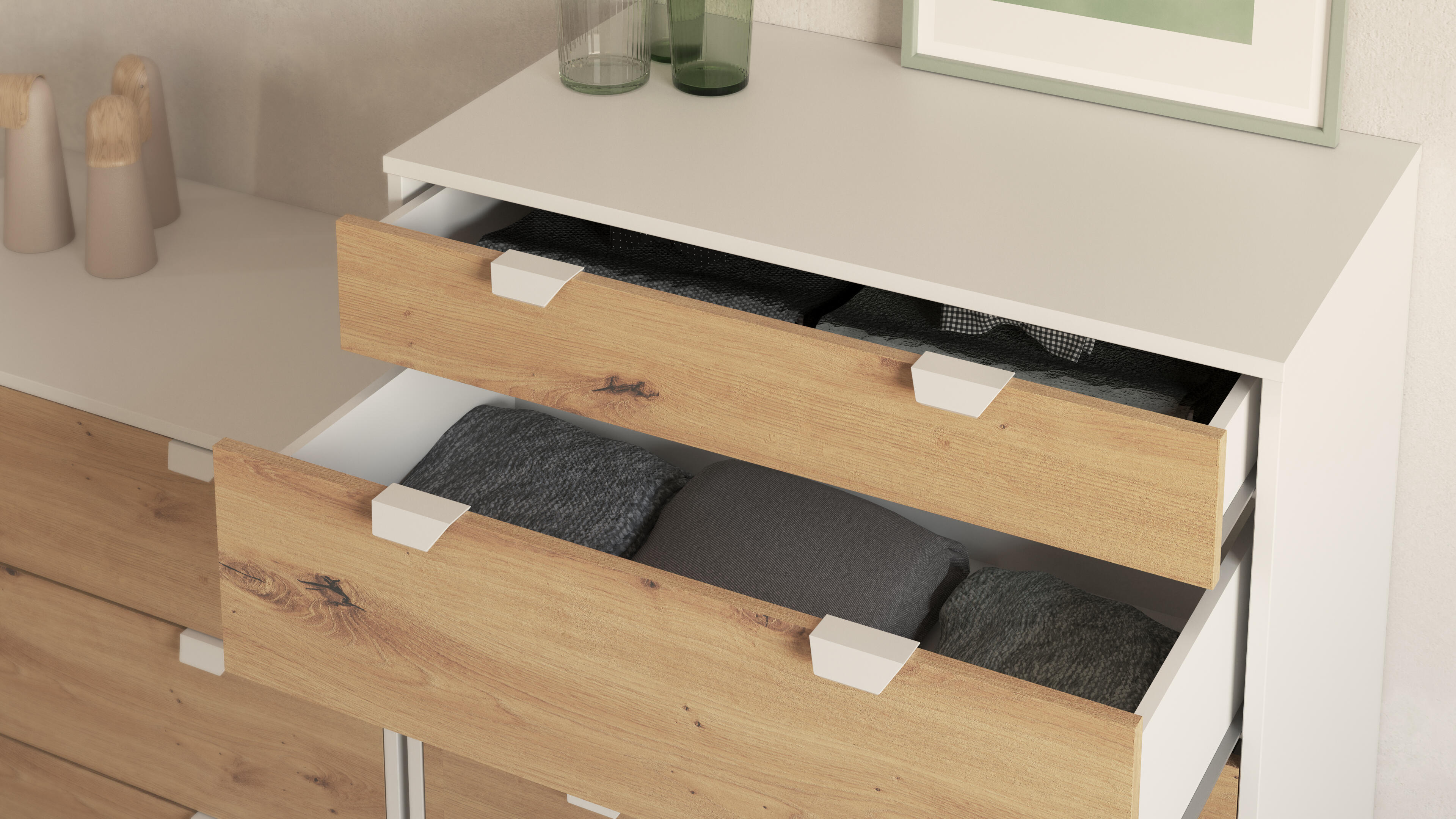 Cómoda Home Eria blanca roble con 5 cajones de 80.2x110.6x48 cm - 5