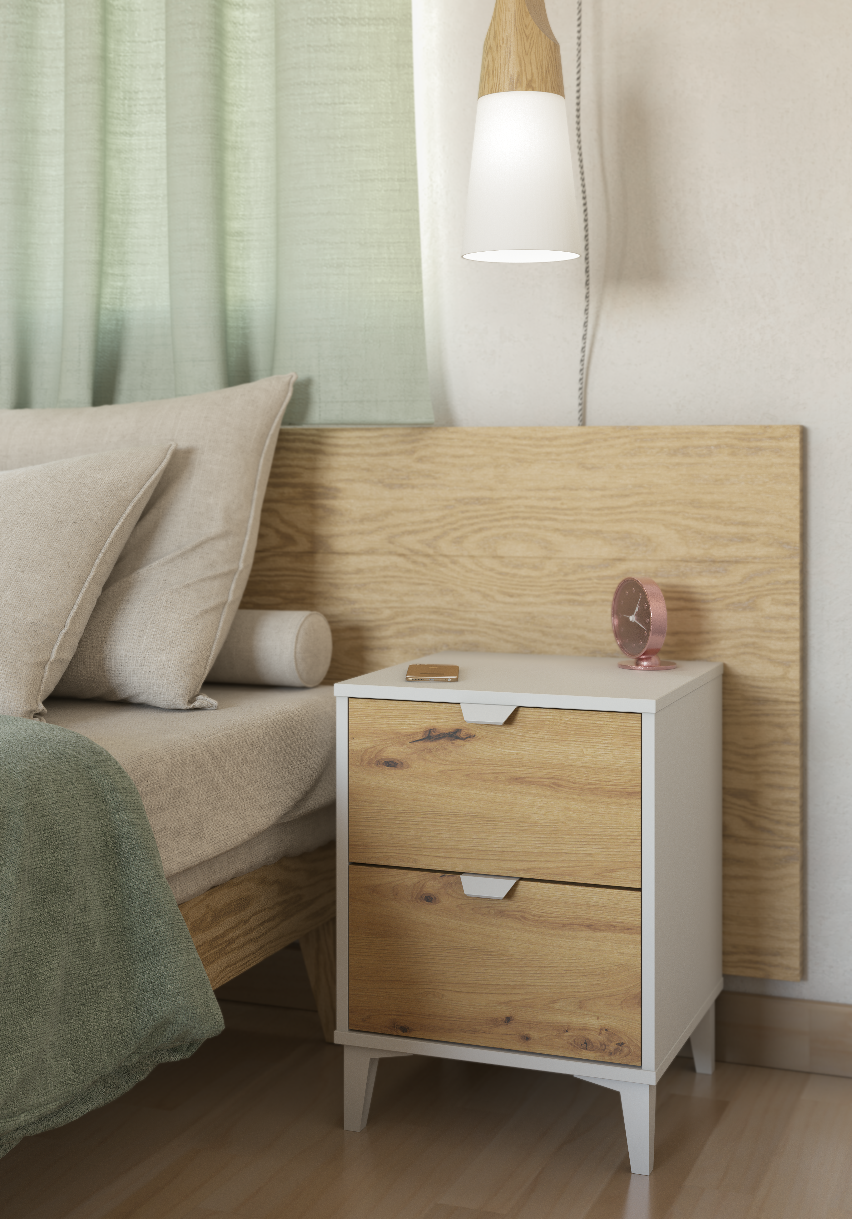 Mesilla Home Eria blanca y roble con 2 cajones de 40.2x56.2x35 cm - 3