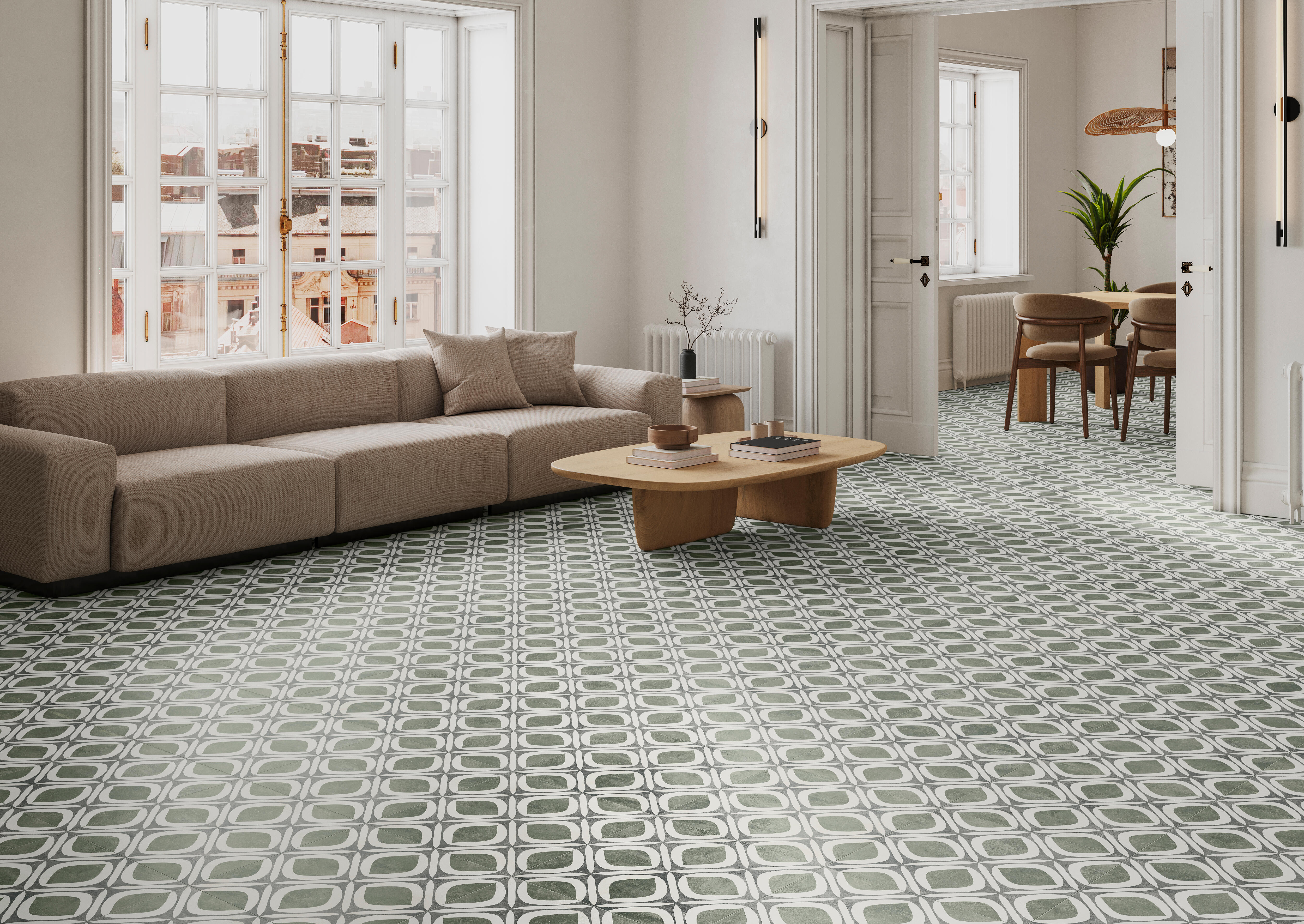 Suelo/azulejo porcelánico galway efecto hidráulico verde 33x33 cm c1