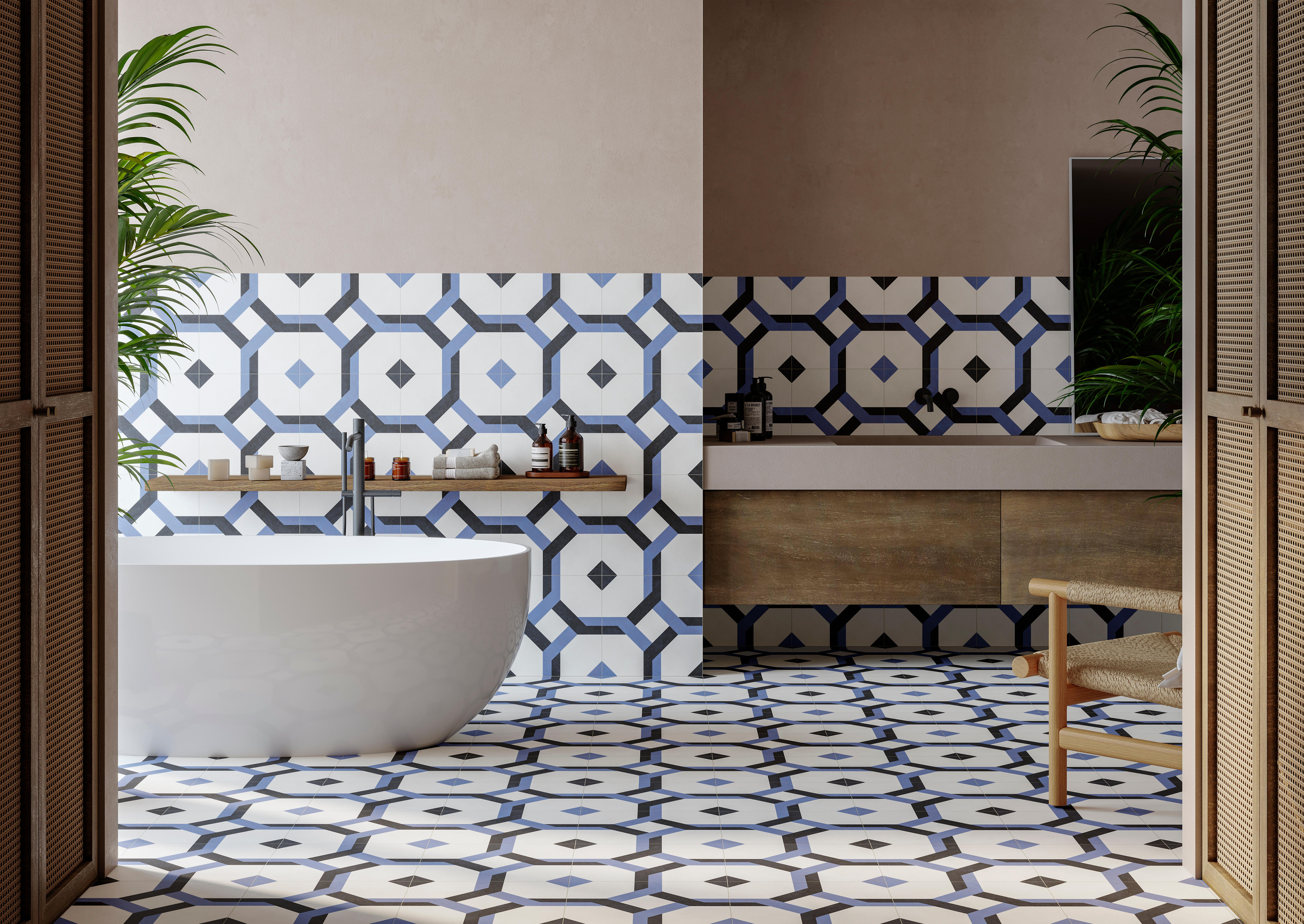 Suelo/azulejo porcelánico nantes efecto hidráulico azul 33x33 cm c1