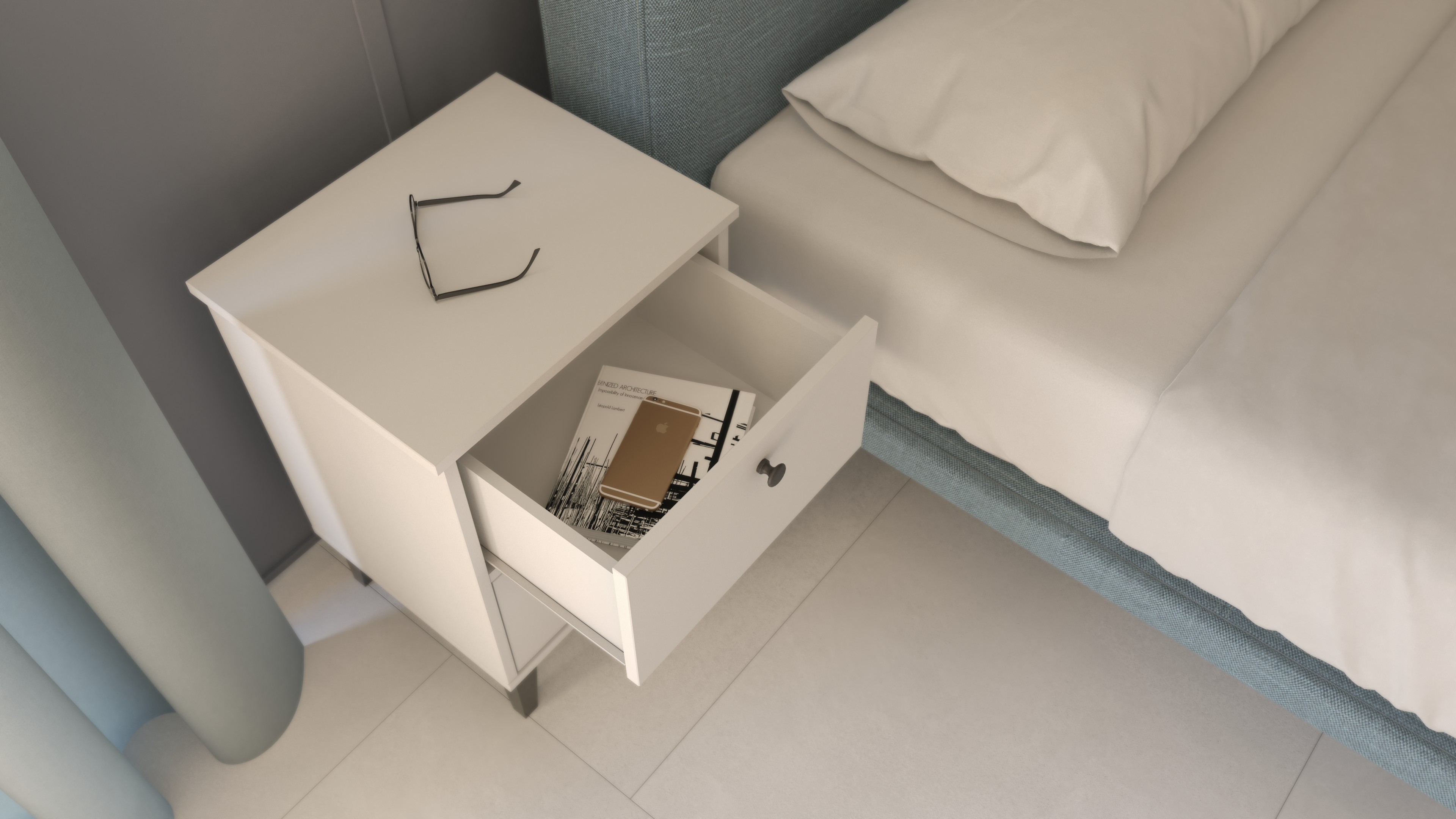 Mesinha de cabeceira 56,9x40x34 cm 2 gavetas branco Noche Limia - 15