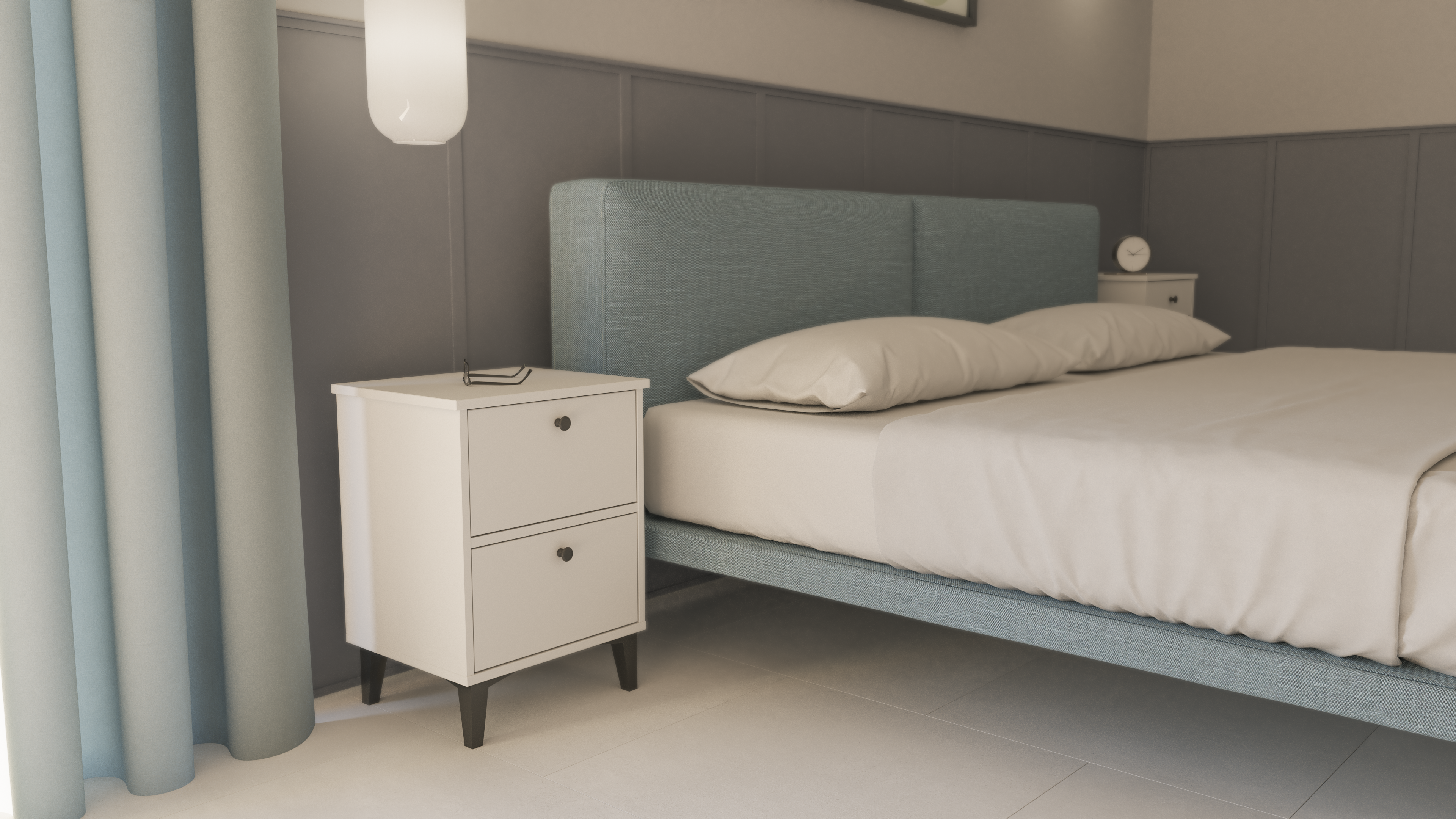 Mesinha de cabeceira 56,9x40x34 cm 2 gavetas branco Noche Limia - 14