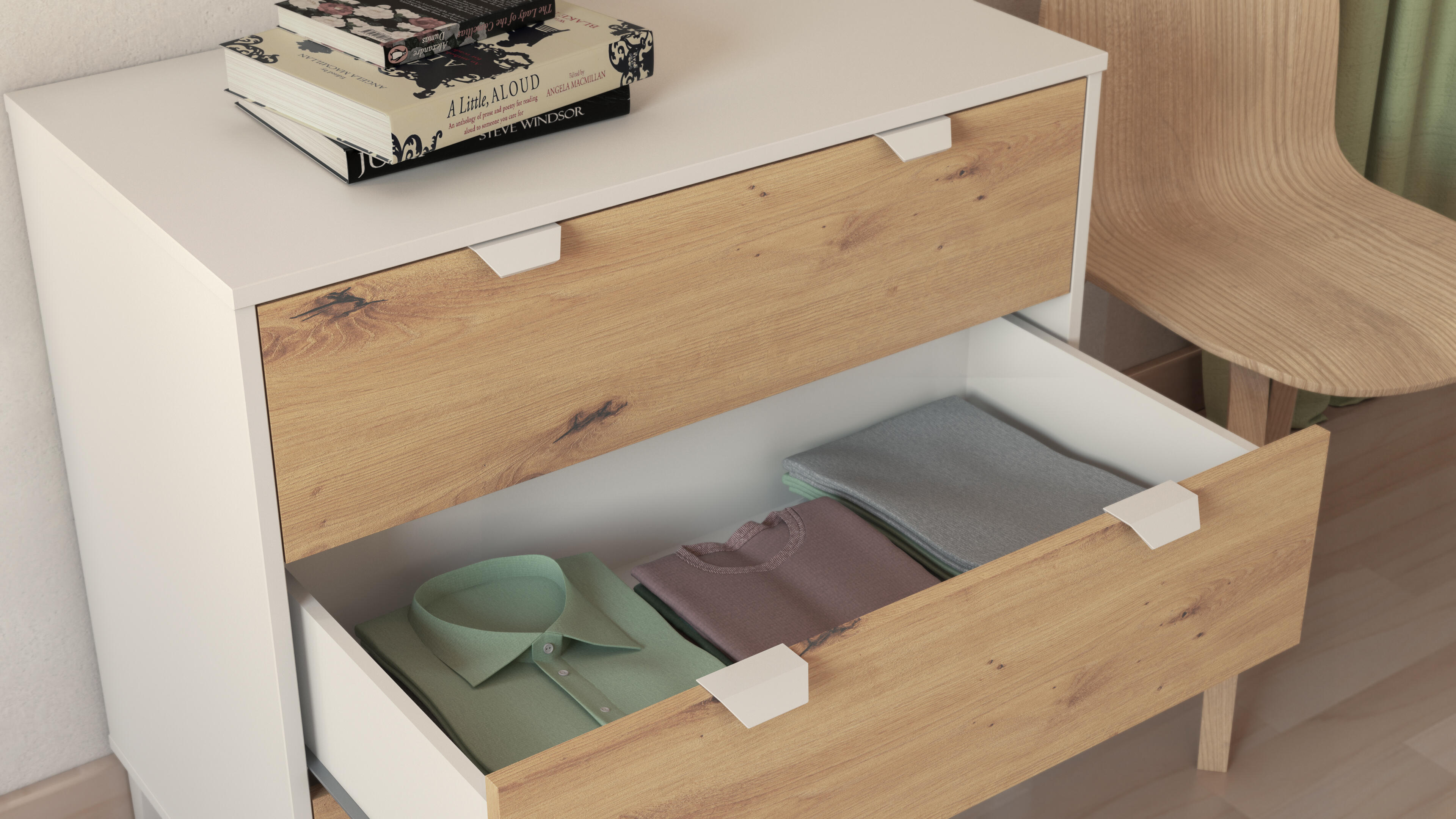 Cómoda Home Eria blanca roble con 3 cajones de 80.2x77.2x48 cm - 6