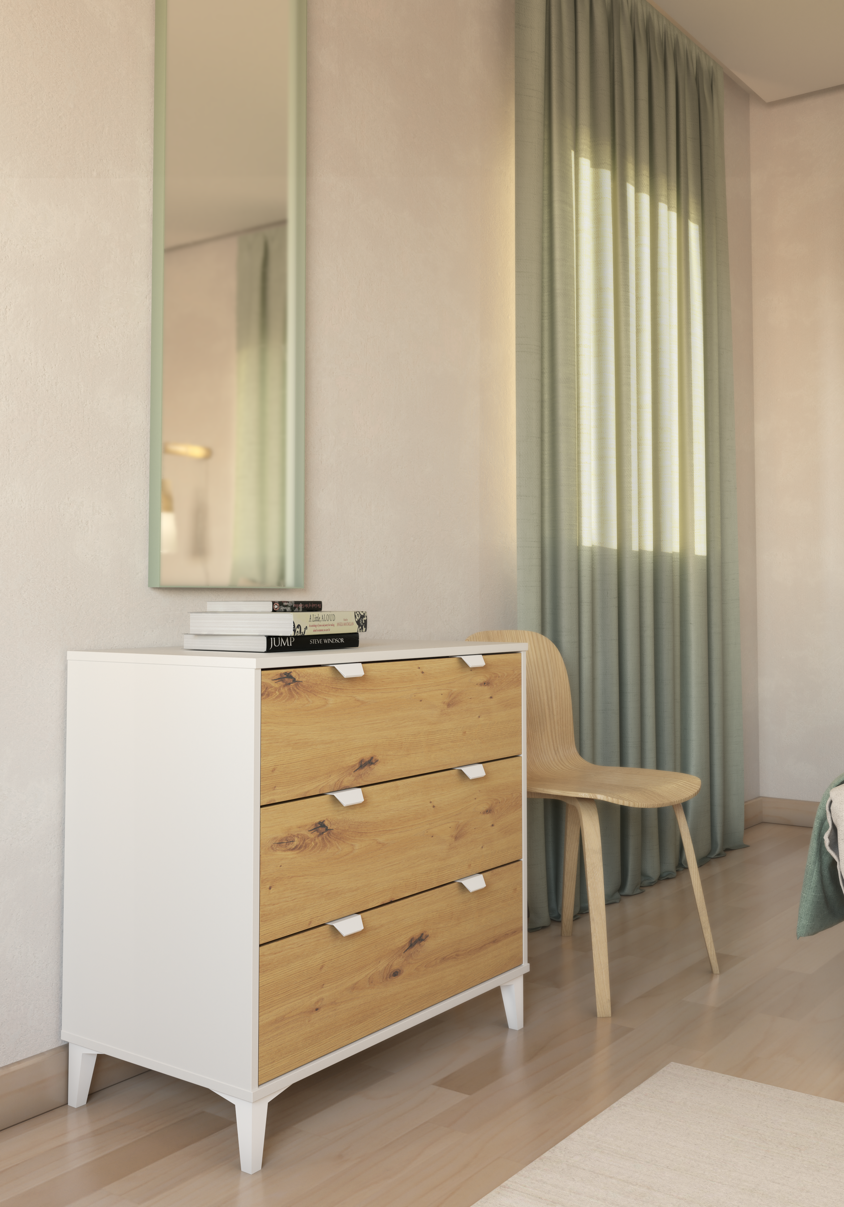 Cómoda Home Eria blanca roble con 3 cajones de 80.2x77.2x48 cm - 7