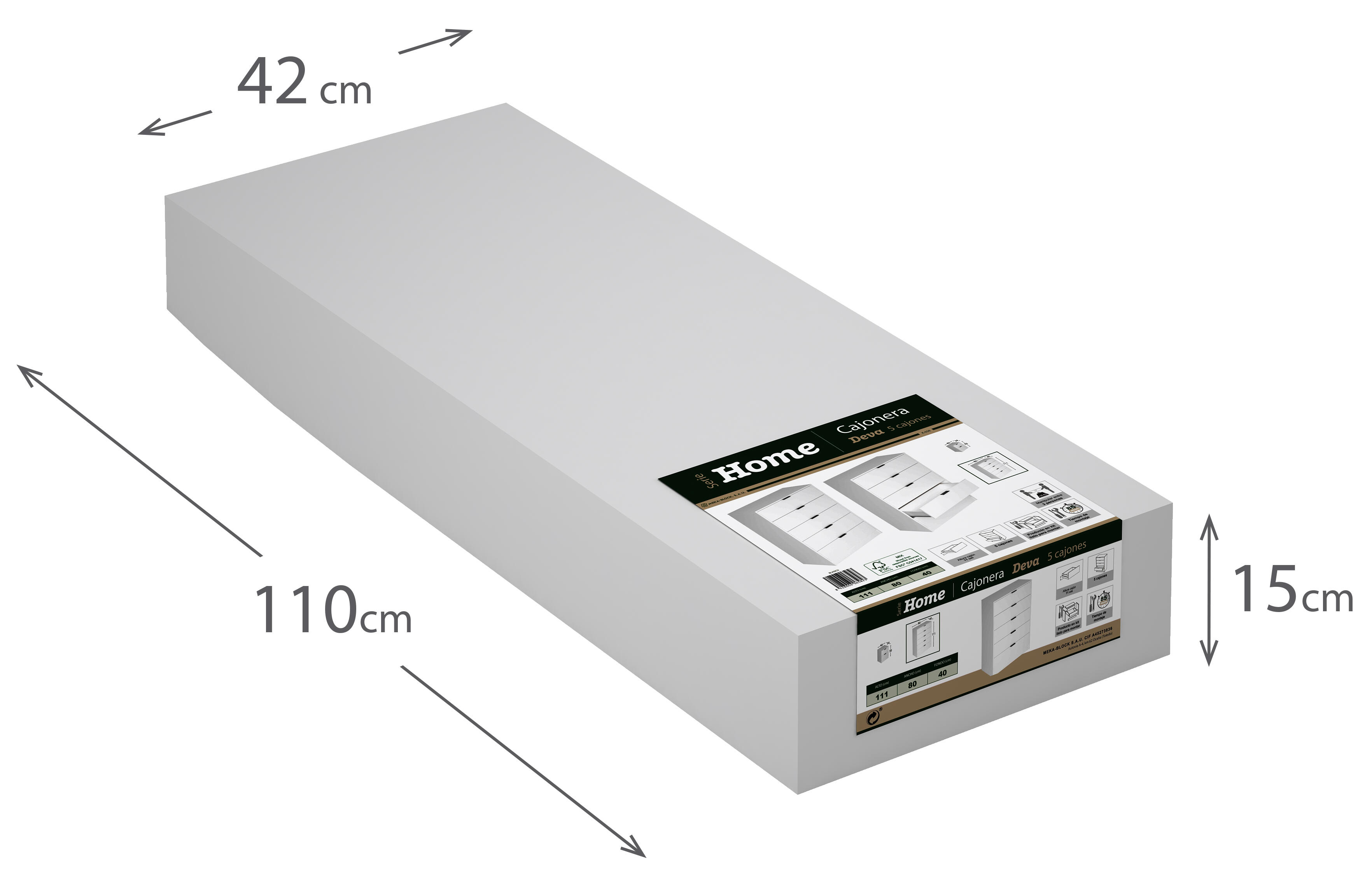 Cómoda Home Deva blanca con 5 cajones de 80x111x40 cm - 10