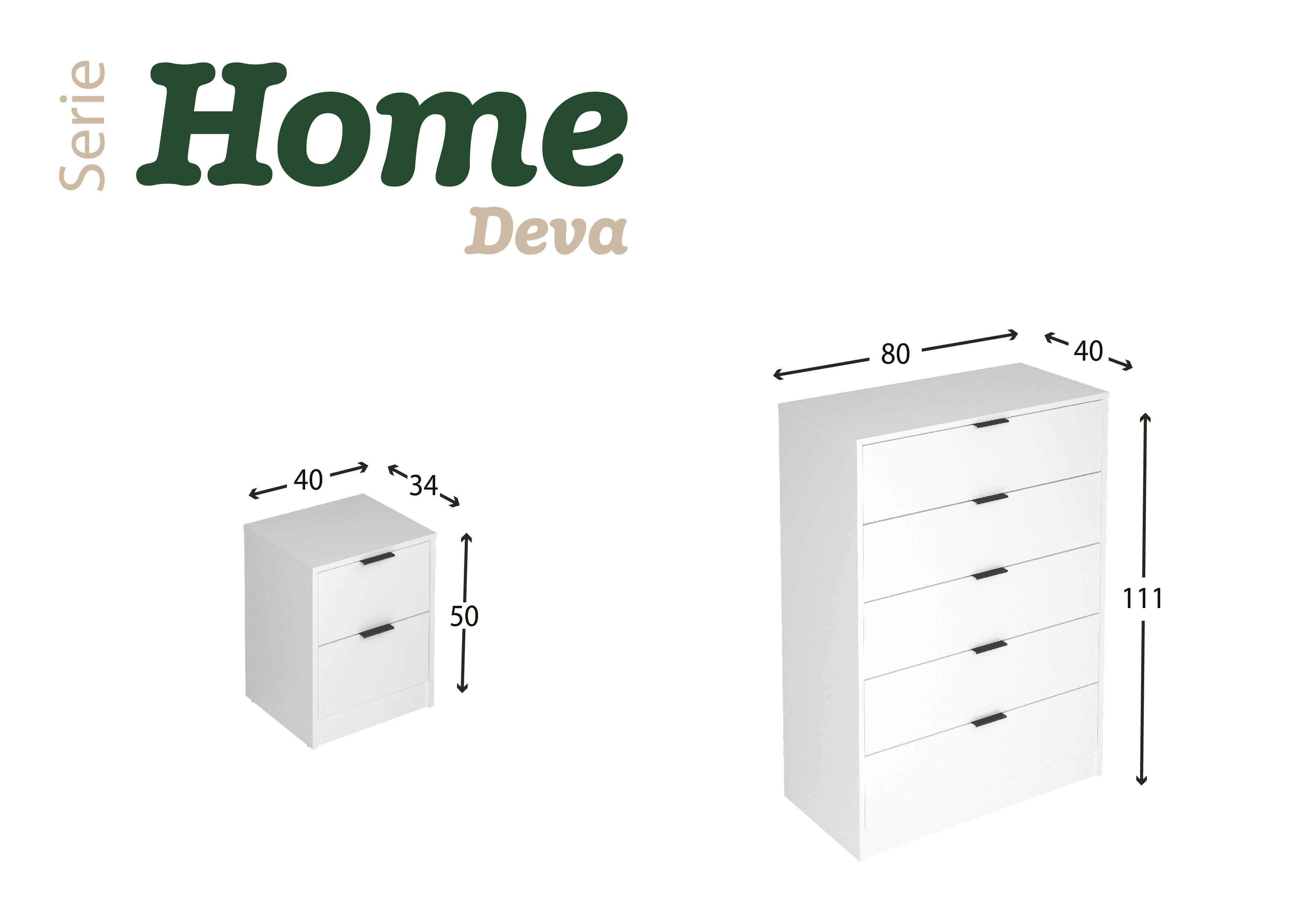 Cómoda Home Deva blanca con 5 cajones de 80x111x40 cm - 8