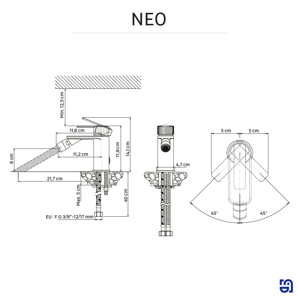 Grifo monomando de bidé SENSEA Neo negro mate. Apertura en frío. Antical. Latón - 3