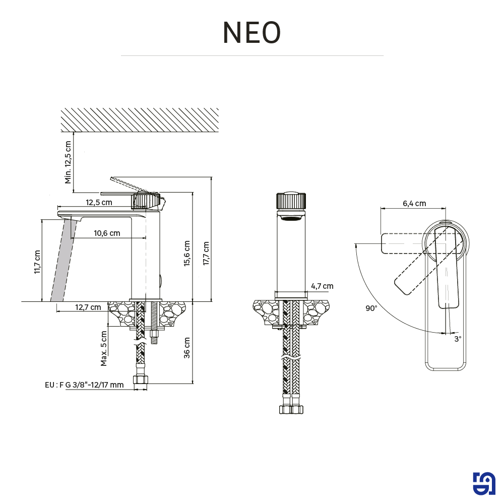 Grifo de lavabo SENSEA Neo monomando negro mate. Apertura en frío. Latón - 4