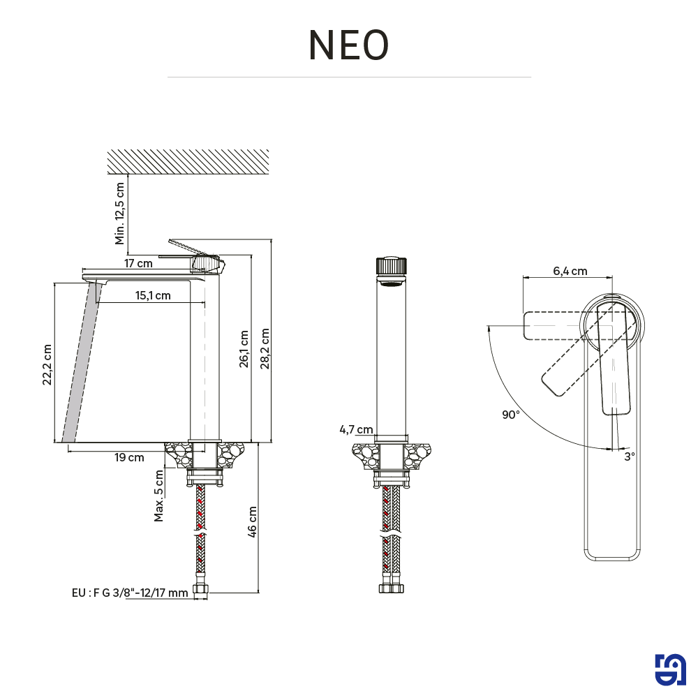 Torneira de lavatório cano alto preto Sensea Neo - 7