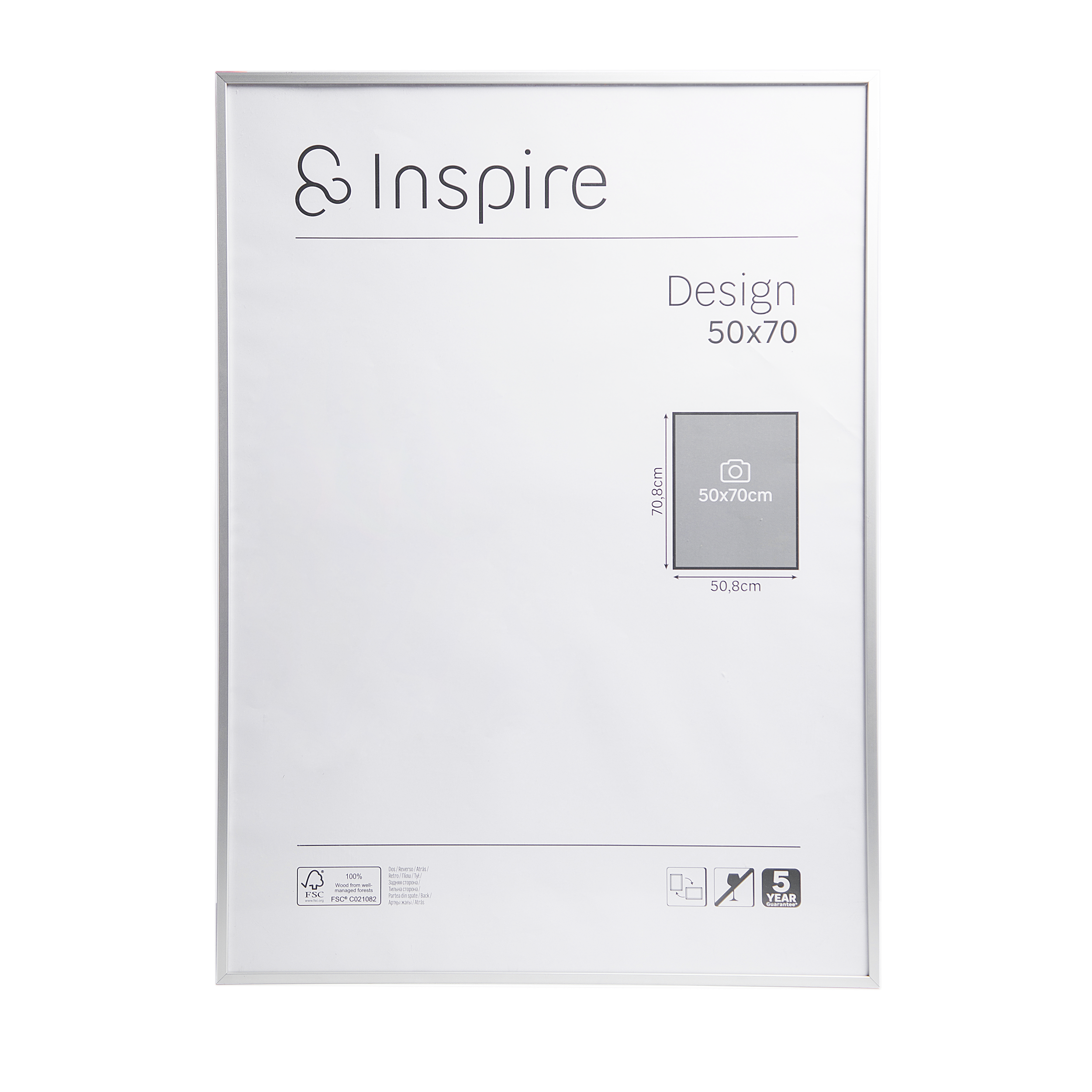 Ramka na zdjęcie Design 50 x 70 cm srebrna aluminiowa Inspire