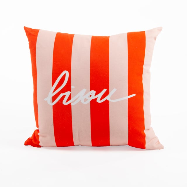 Coussin rayures Mathilde Cabanas Bisou, rouge et rose l.45 x H.10 cm