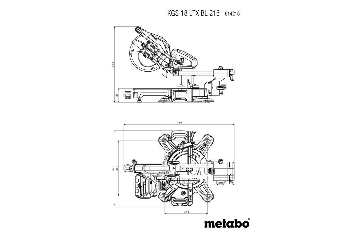 Scie à onglet radiale sans fil KGS 18 LTX BL 216, METABO, 216 mm, 18 V + 4 Ah - 7