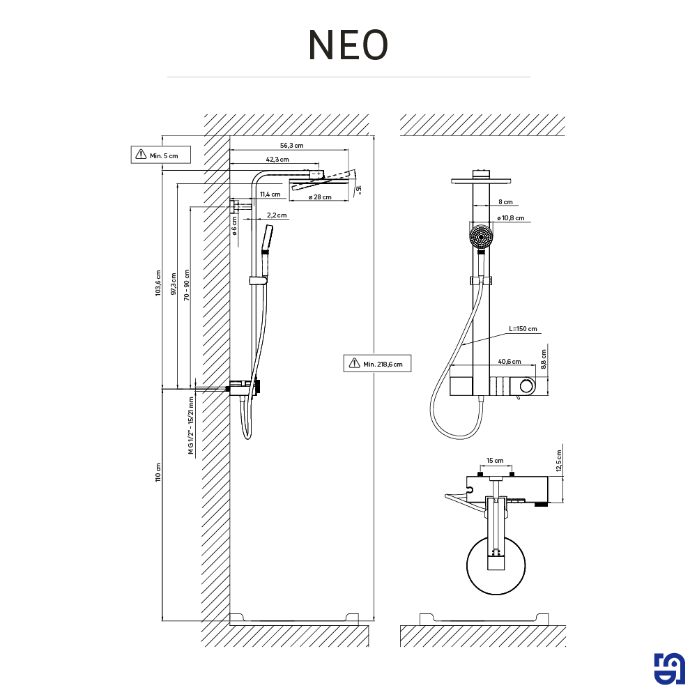 Colonne de douche mécanique, SENSEA Neo , Noir - 8