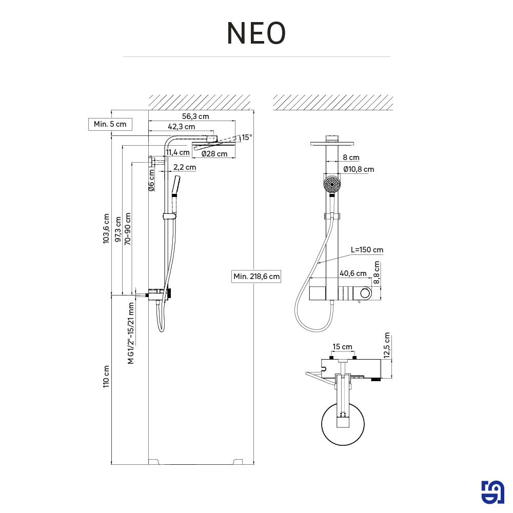 Colonne de salle de bains thermostatique, SENSEA Neo, Noir - 8