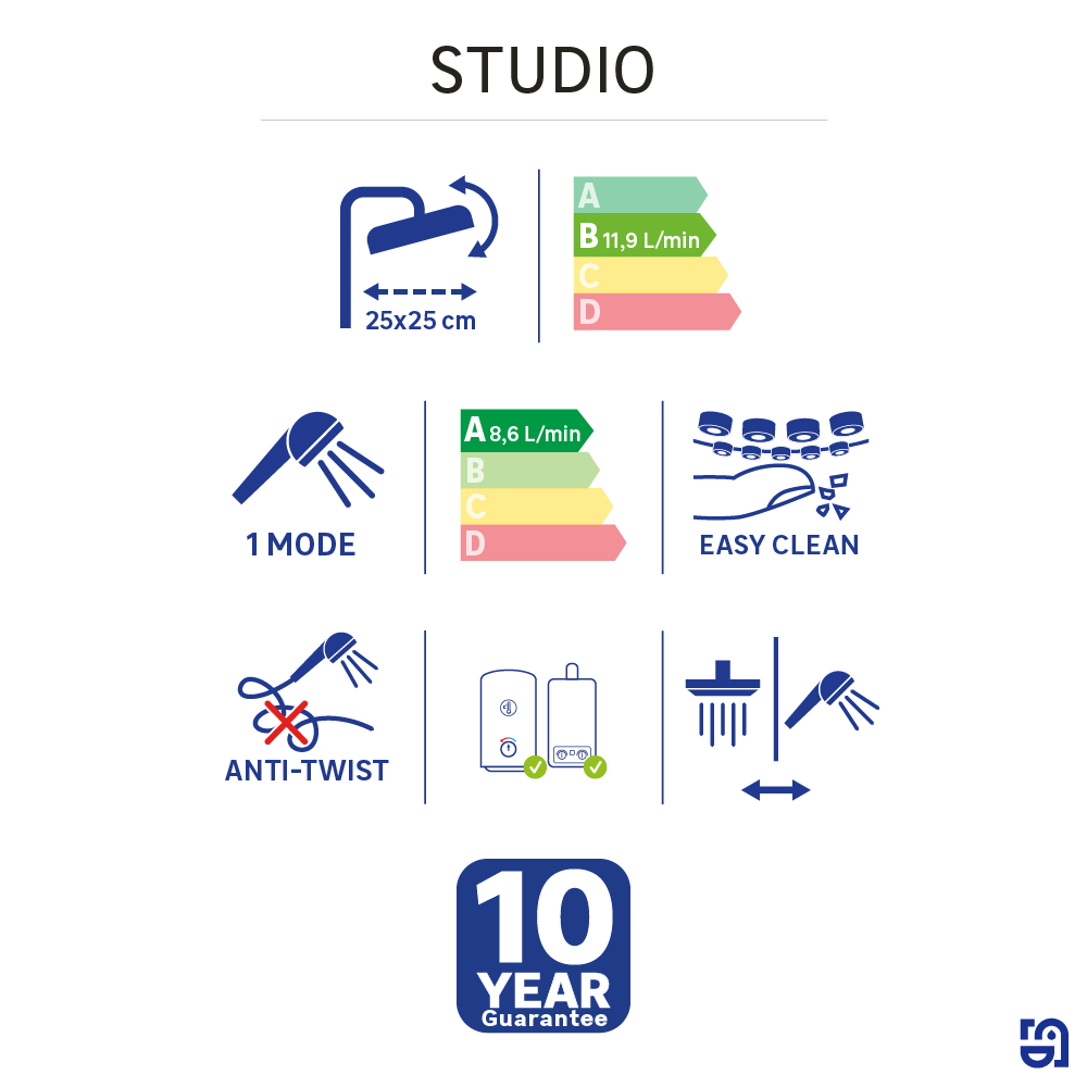 coluna de duche de embutur para parede quadrado cromado Sensea - 11