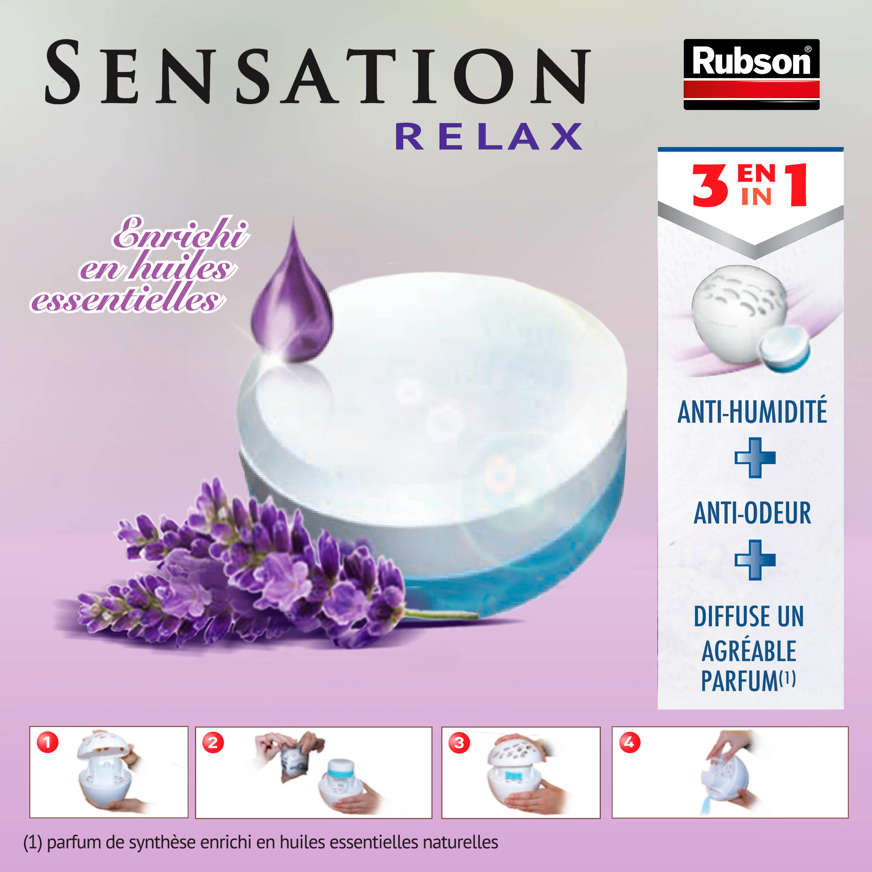 Lot de 2 recharges d'absorbeur d'humidité galet RUBSON Sensation lavande 12m2 - 6