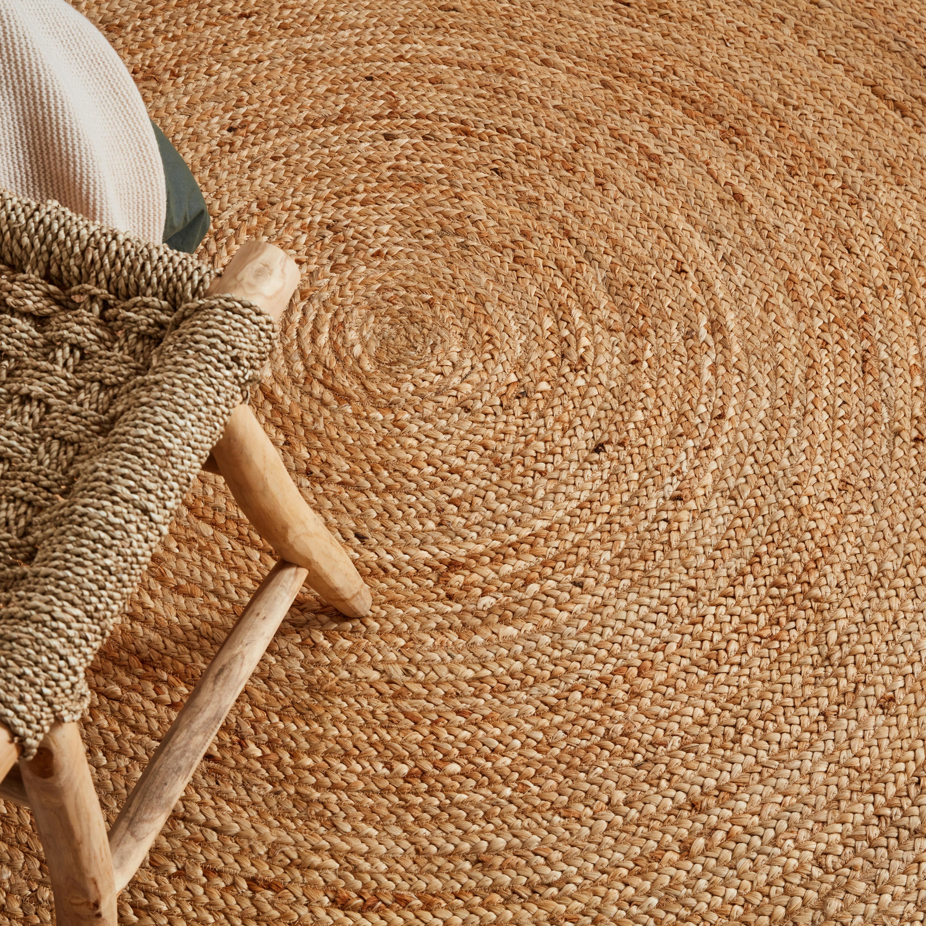 Alfombra yute tejido plano INSPIRE Nils liso beige natural redonda 100x100cm - 5