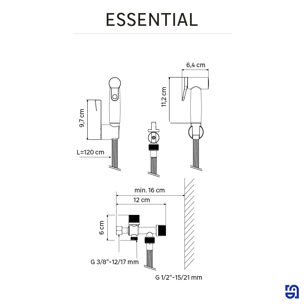 System bidetowy czarny do WC Essential Sensea - 3