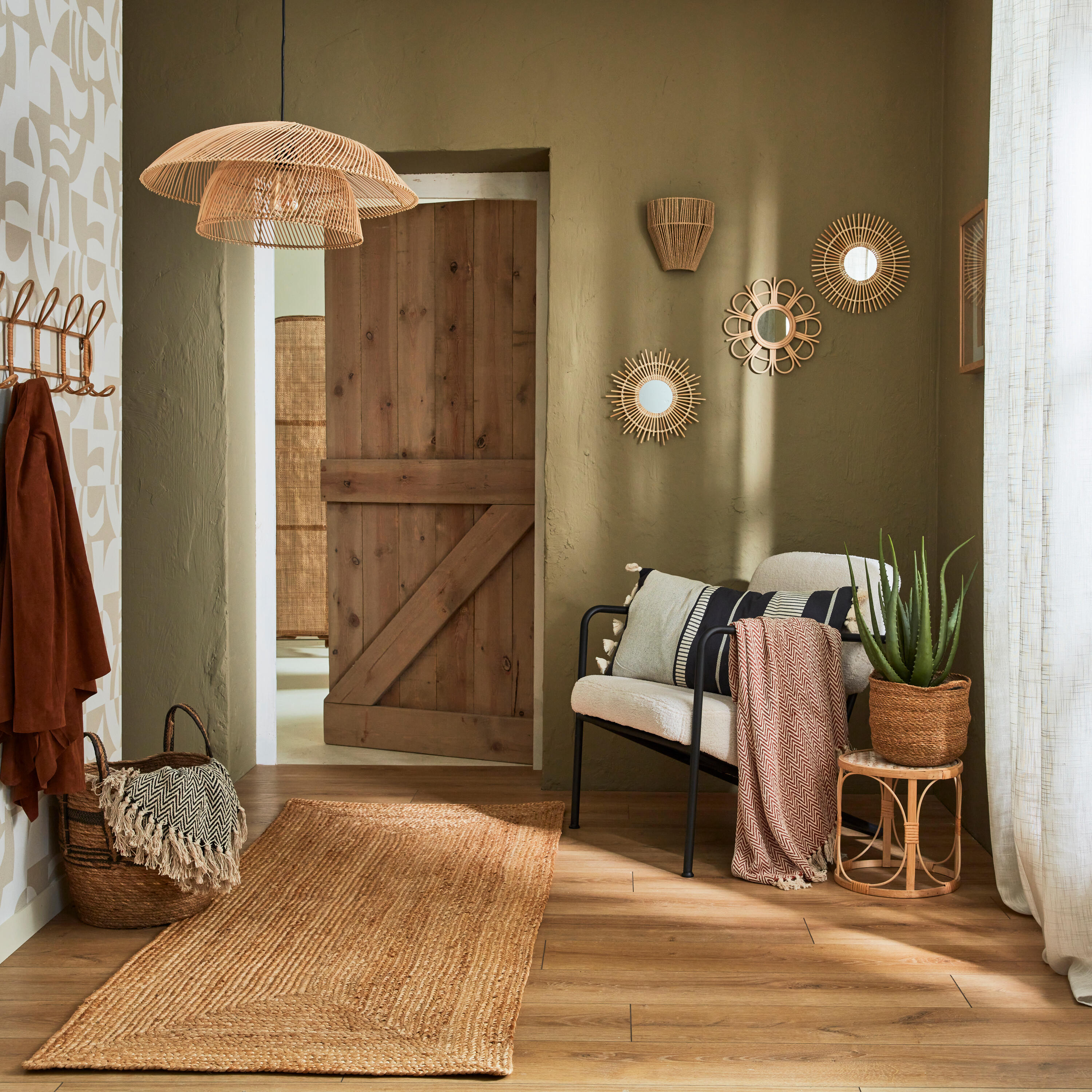 Lampadario Natura Banili beige paralume trasparente E27 Ø54cm INSPIRE - 4