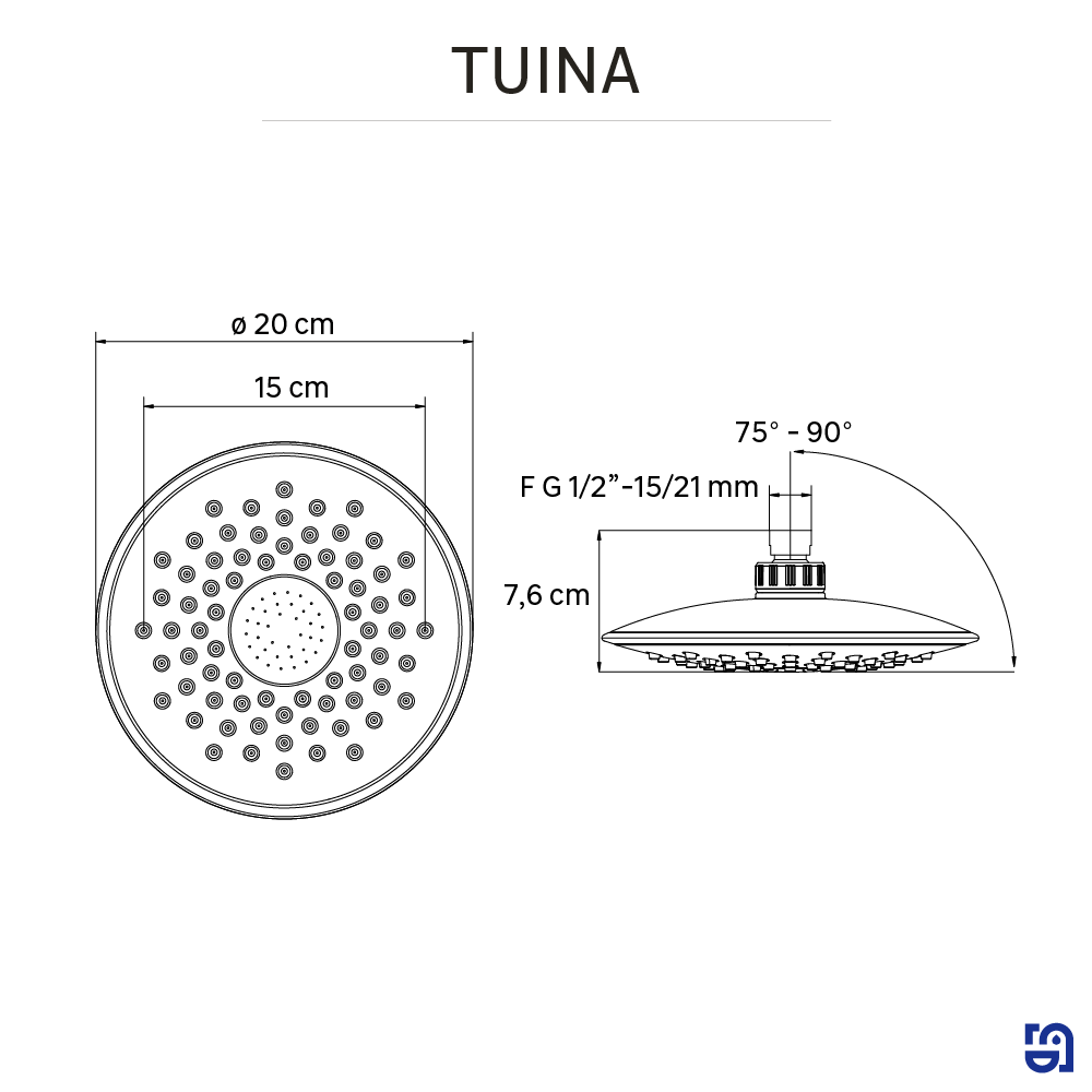 Tête de douche rond abs x l.20cm Tuina - 3