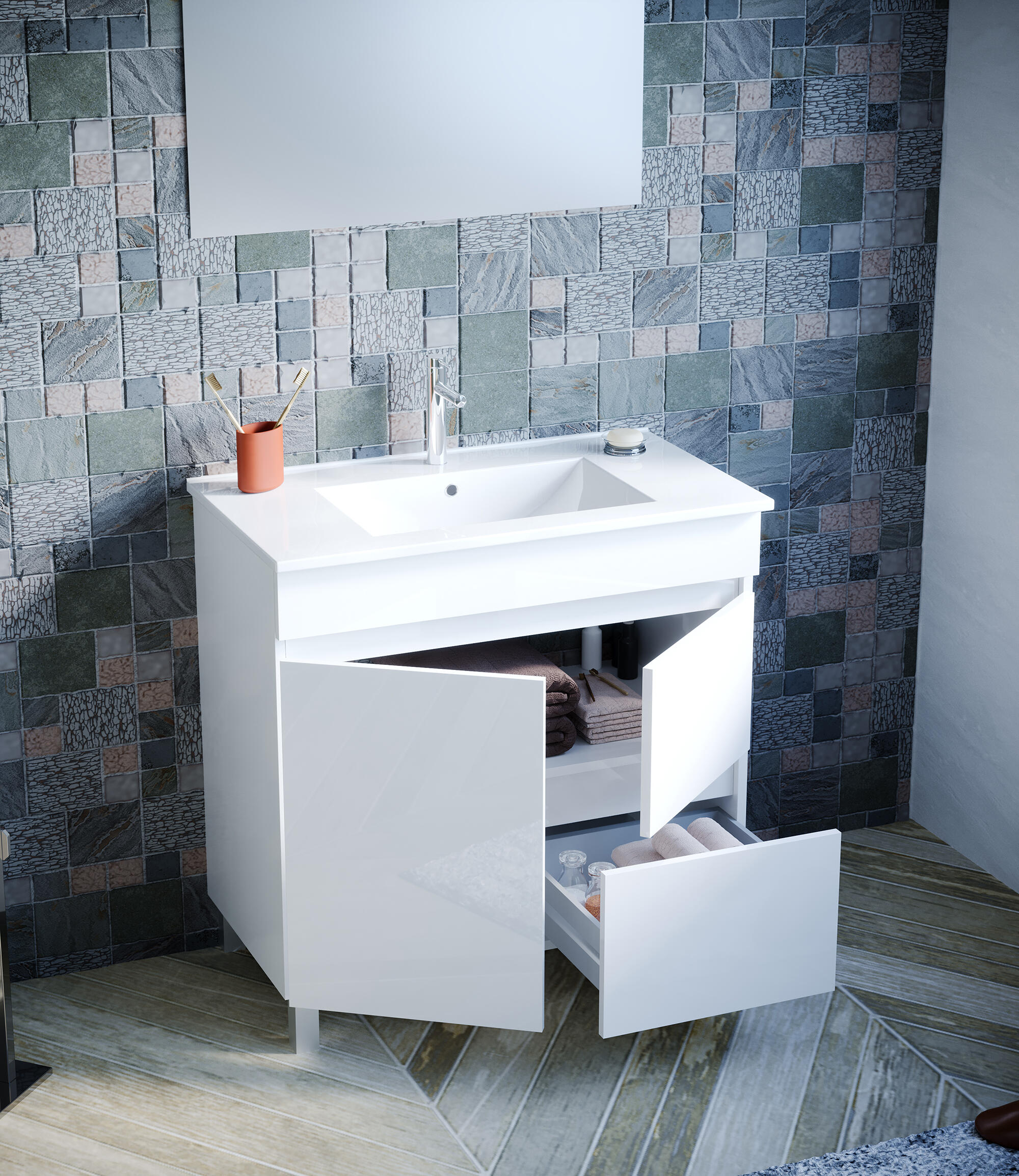 Conjunto móvel e lavatório 80x45x81 cm branco Zeus - 9