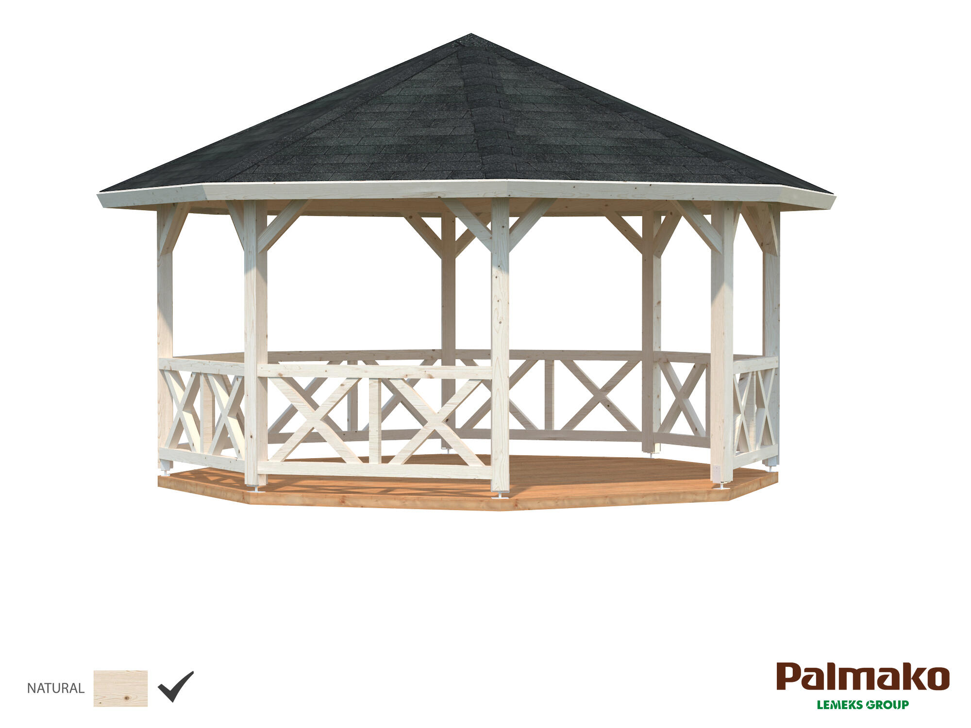 Gloriette bois PALMAKO Ldd gloriette betty 18m² Ep.28 mm, 21.62 m²