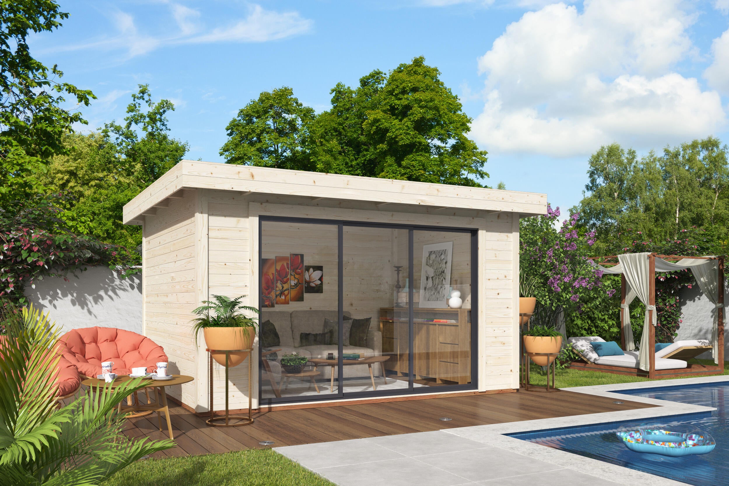 Studio de jardin bois PALMAKO Lydia Naturel Ep.28 mm, 11.06 m²  - 2