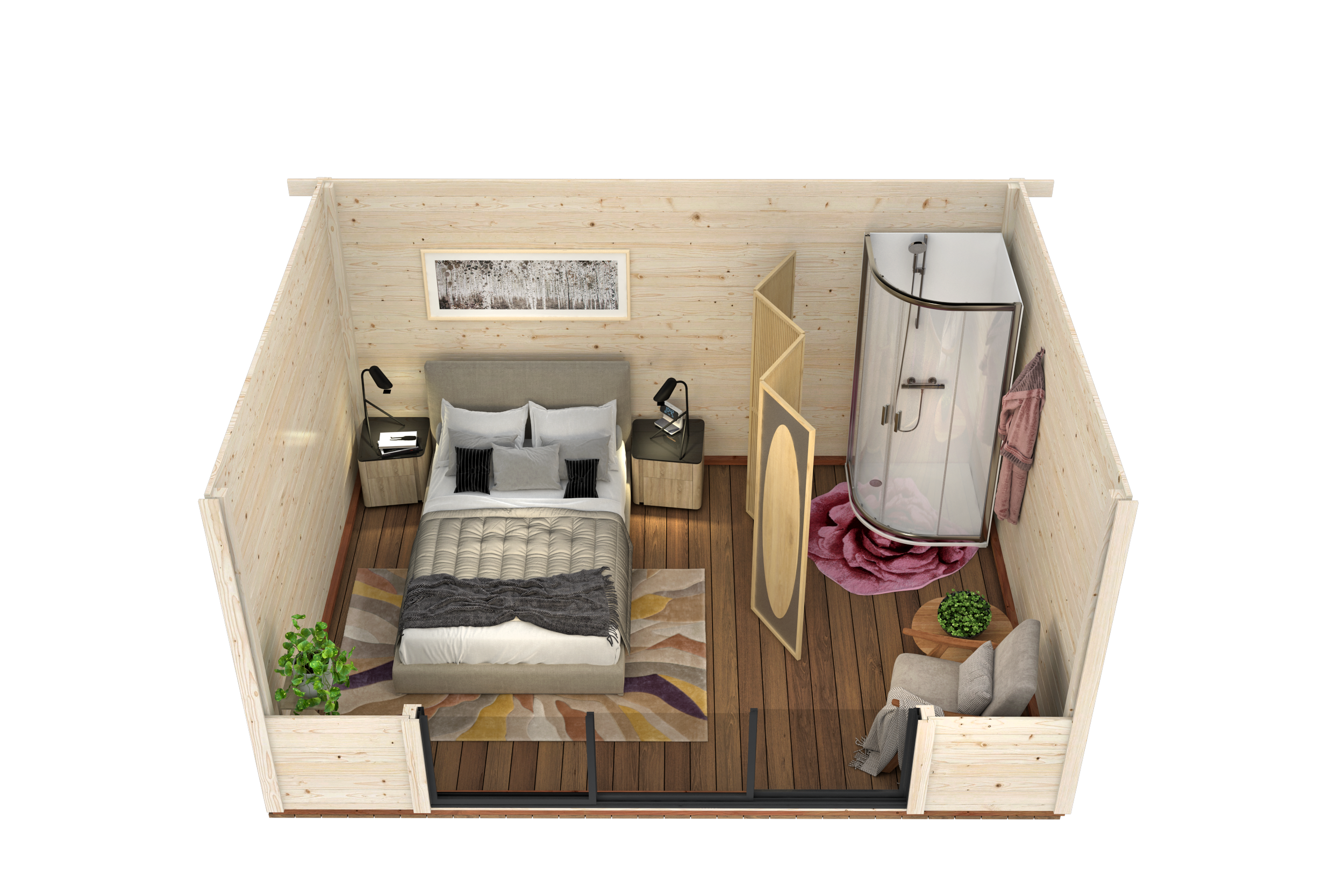 Caseta de madera Lydia de 390x237x494 cm y 19.27 m2 con 28 mm espesor y doble puerta corredera WHITEWOOD - 8