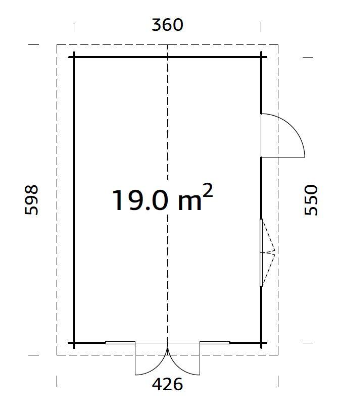 Caseta de madera CASETA IRENE de 602x276x426 cm y 25.64 m2 con 44 mm espesor y doble puerta abatible PALMAKO - 2
