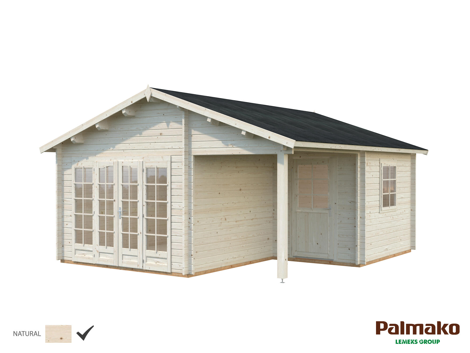 Caseta de madera CASETA IRENE 21,9+5,2 M2 de 602x321x566 cm y 34.07 m2 con 44 mm espesor y doble puerta PALMAKO - 5