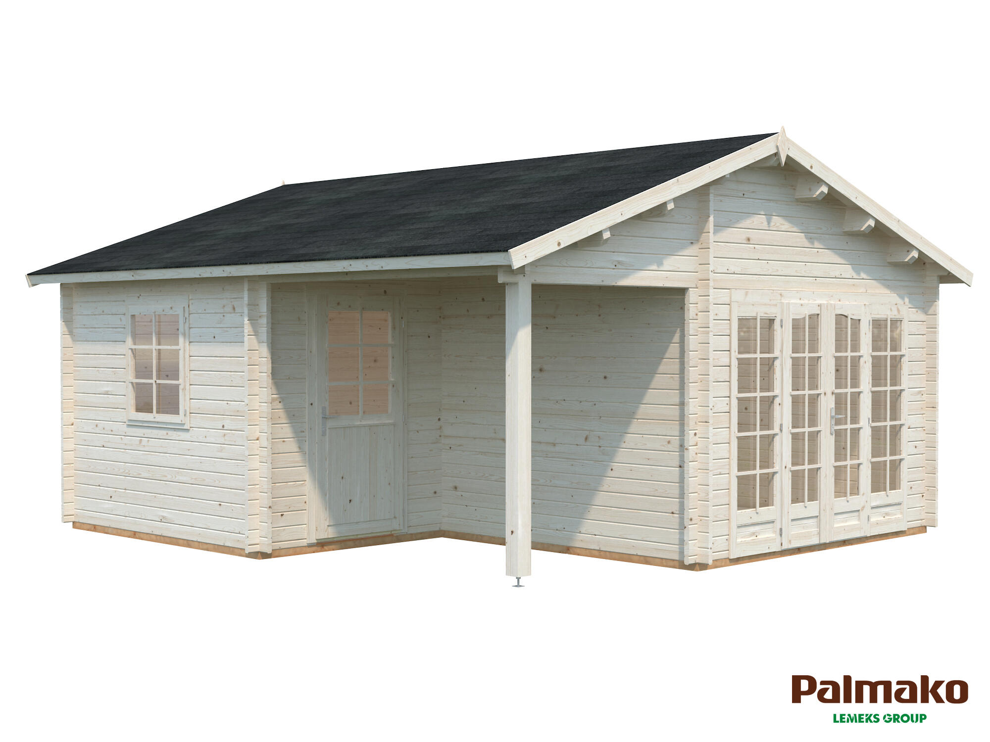 Caseta de madera CASETA IRENE 21,9+5,2 M2 de 602x321x566 cm y 34.07 m2 con 44 mm espesor y doble puerta PALMAKO - 10