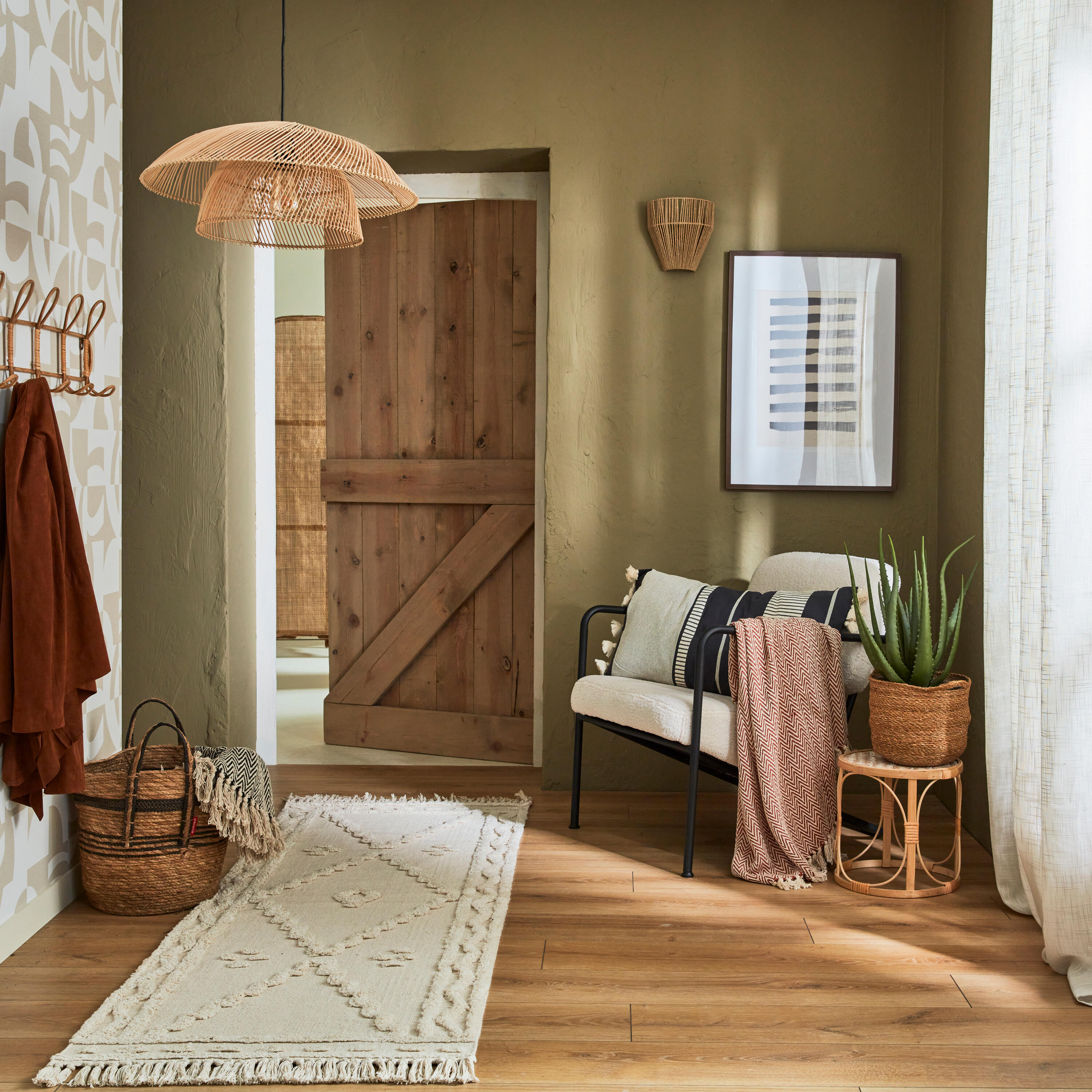 Lampadario Natura Banili beige paralume trasparente E27 Ø54cm INSPIRE - 3