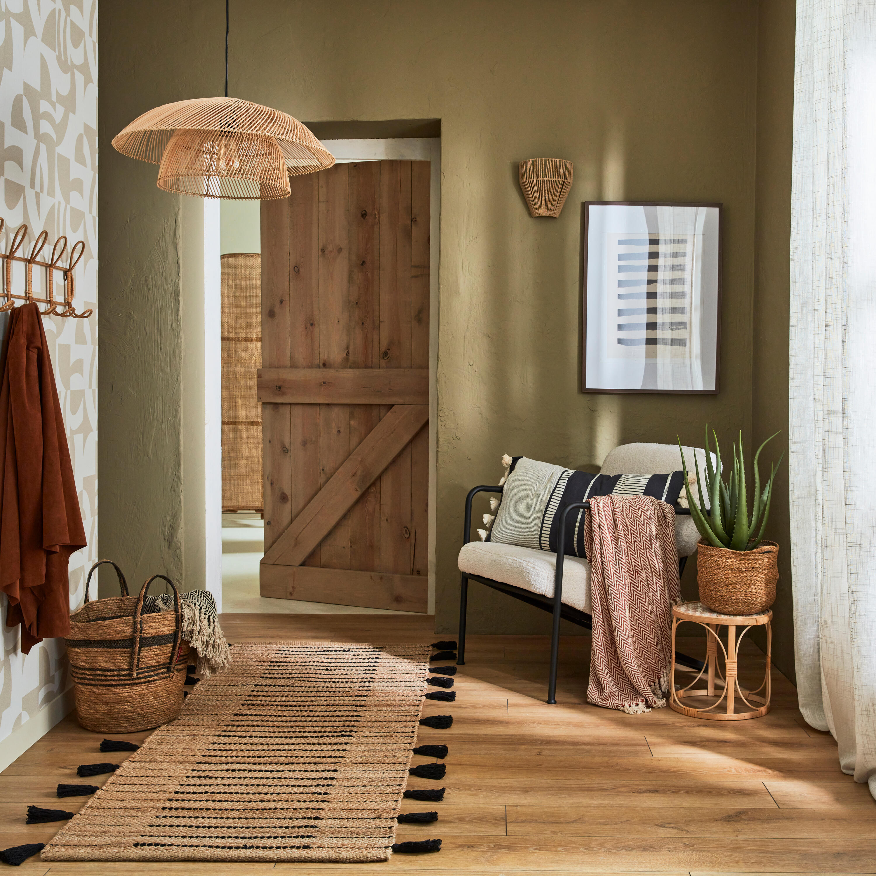 Lampadario Natura Banili beige paralume trasparente E27 Ø54cm INSPIRE - 2