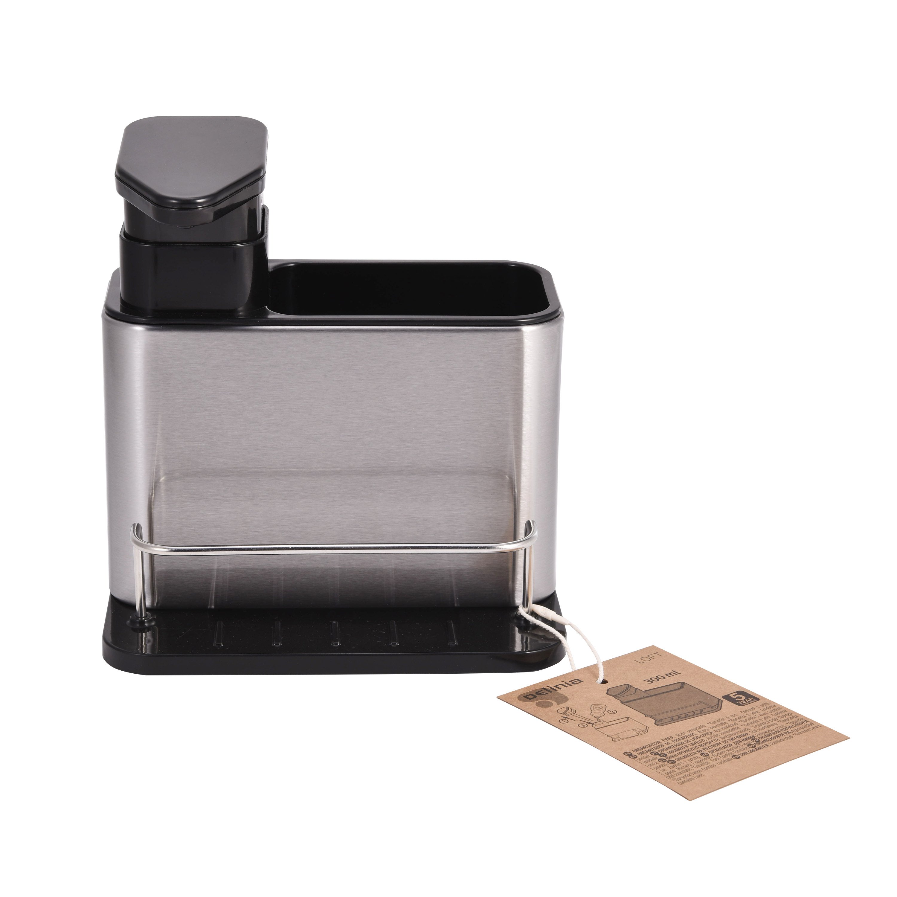 Doseador com porta esponja 300ml 12.8x18x18.5cm cinza/preto Delinia - 8
