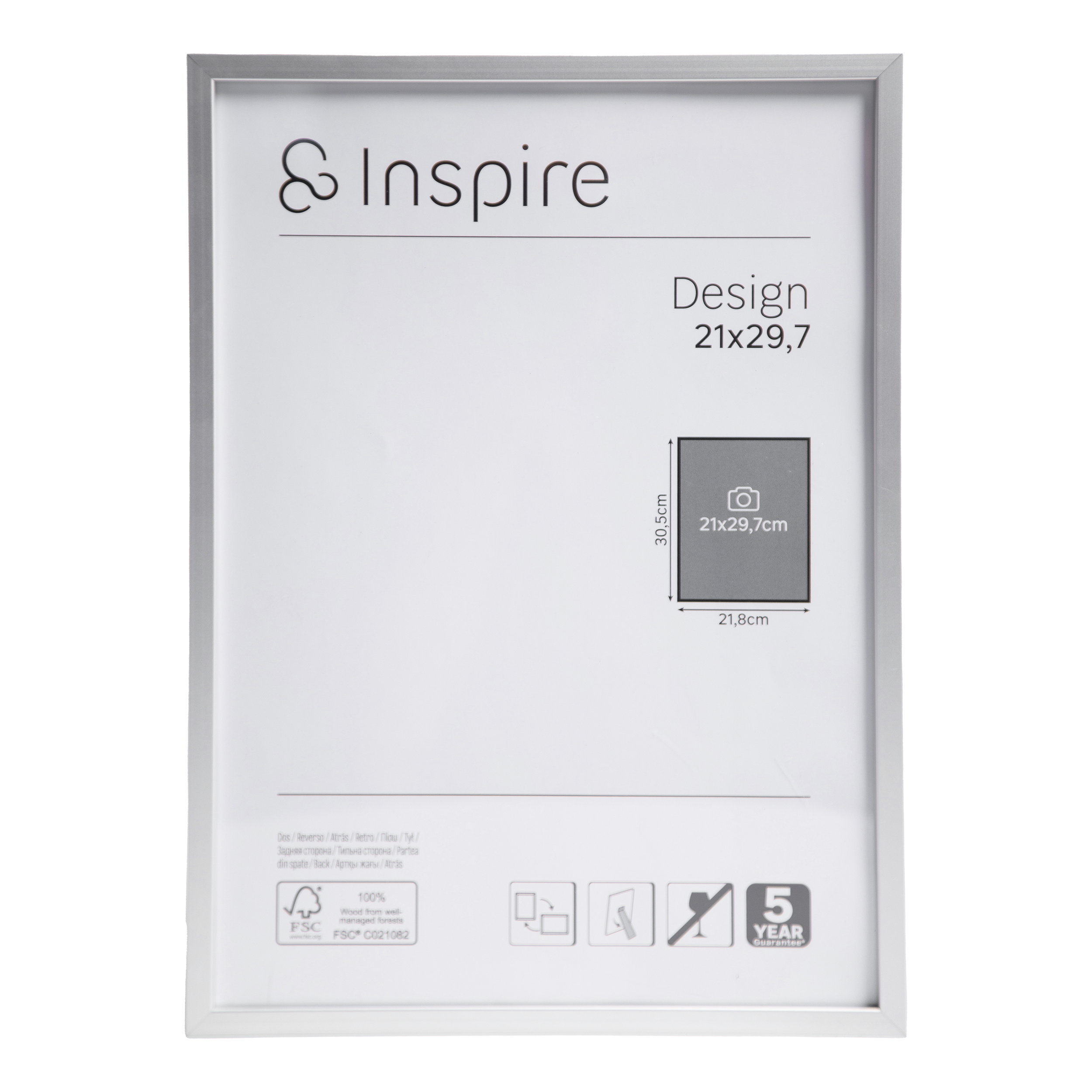 Ramka na zdjęcie Design 21 x 29.7 cm srebrna aluminiowa Inspire