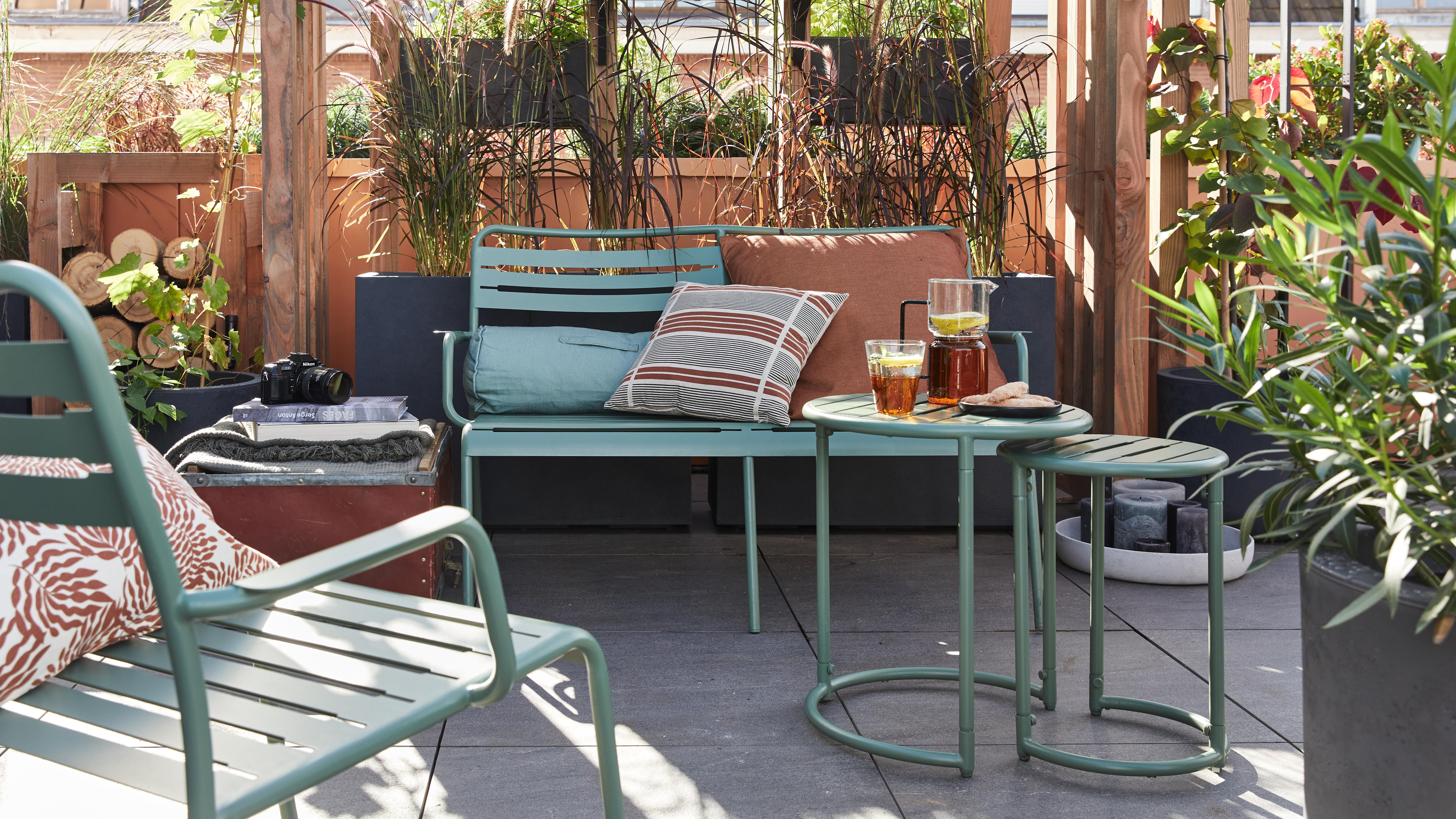 Conjunto de 2 mesas de encaixe redonda verde Cafe - 12