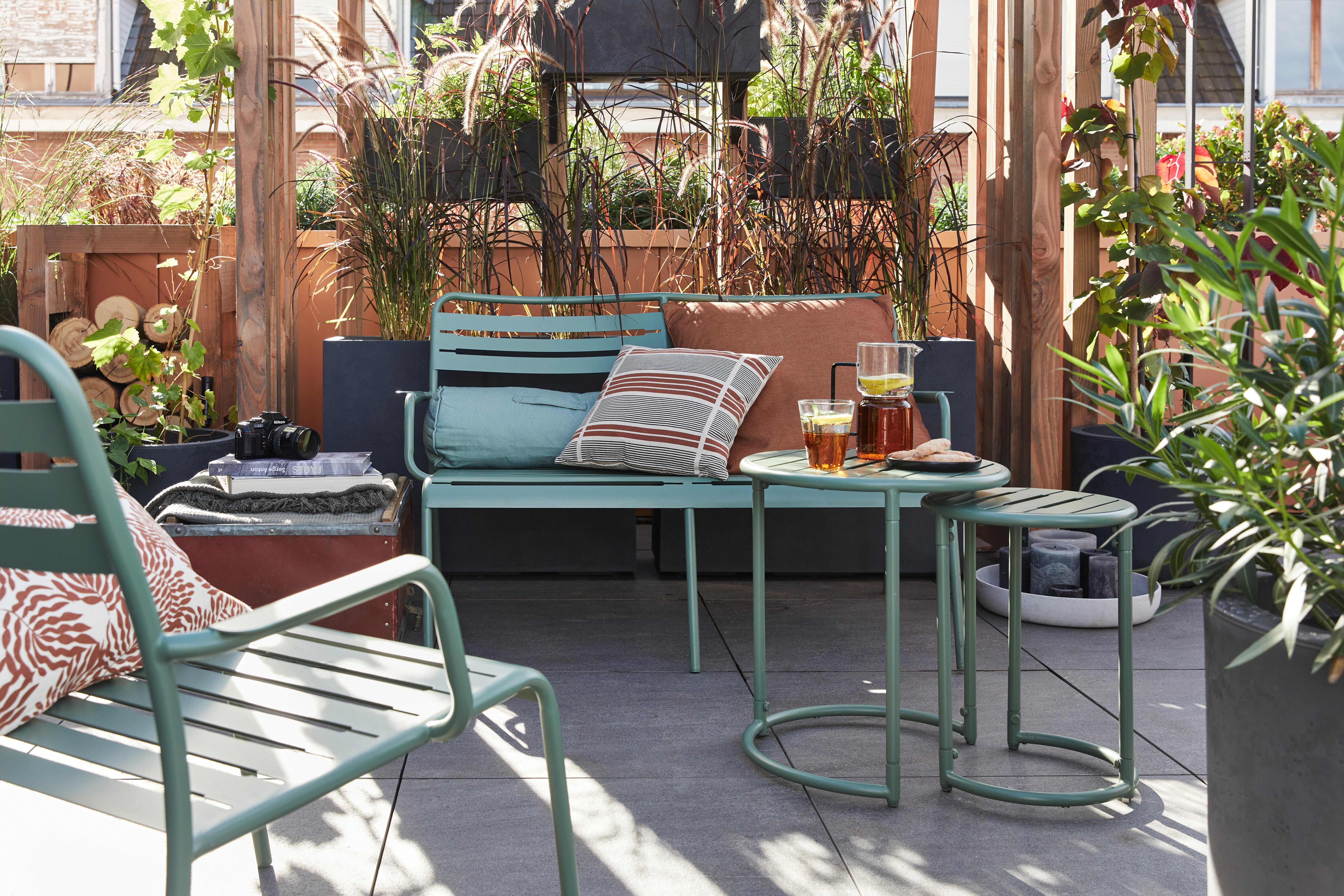 Conjunto de 2 mesas de encaixe redonda verde Cafe - 11