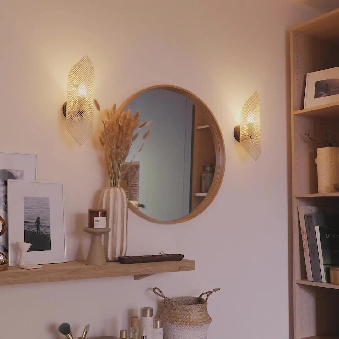 Espejo enmarcado de pared redondo Nordik Frene madera natural mate INSPIRE de 62 cm de diámetro - 9