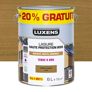 Lasure LUXENS Haute protection 8 ans chêne moyen satiné 5L+20% gratuit