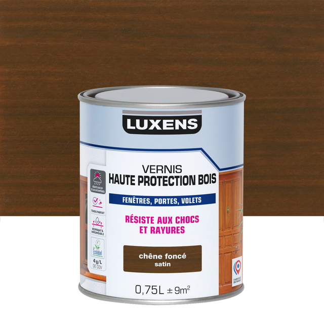 Vernis pour bois extérieur LUXENS Haute protection chêne foncé satiné 0.75 l