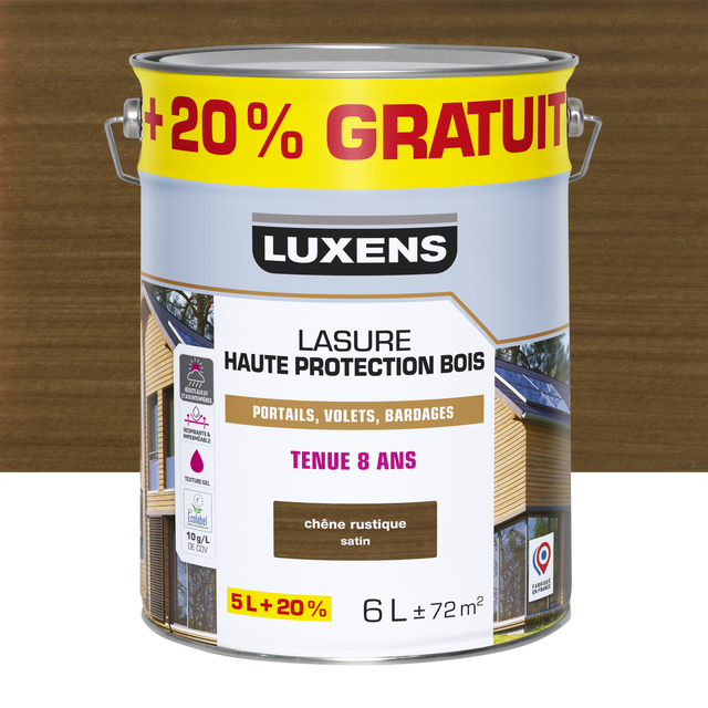 Lasure LUXENS Haute protection 8 ans chêne rustique satiné 5L+20% gratuit